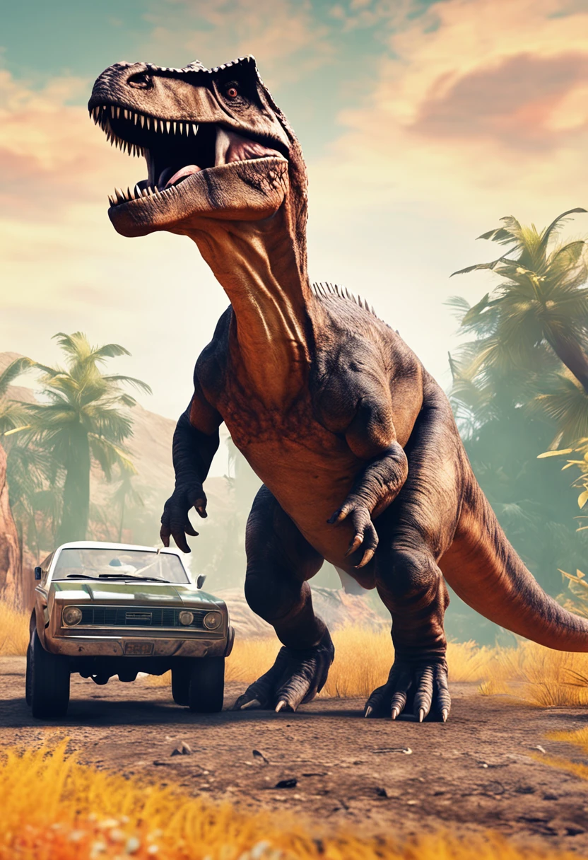 Mulher nua na era jurassica com tiranossauro rex --auto