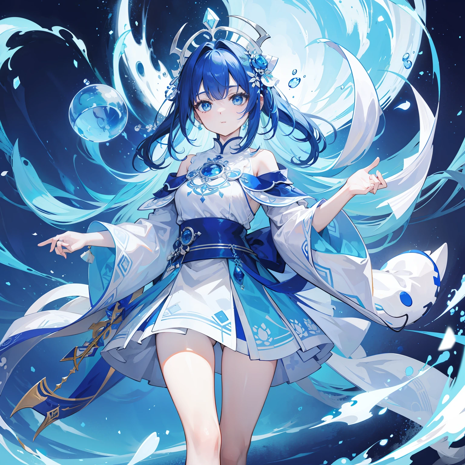 The Title Douluo Continent with multiple blue soul rings,It's a beautiful sister,Blue and white color scheme,It is called the Blue Spirit Cat
