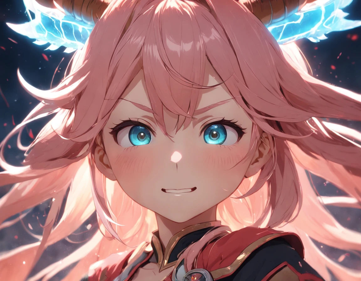 god of thunder、long eyelasher、Solid round eyes、fakeanimalears、Light smile、Ear blush、fang、ultra-realistic realism、shadowing、anaglyph、stereograms、Standing painting、pov、atmosphric perspective、8k、super detailing、precise， Best quality at best
