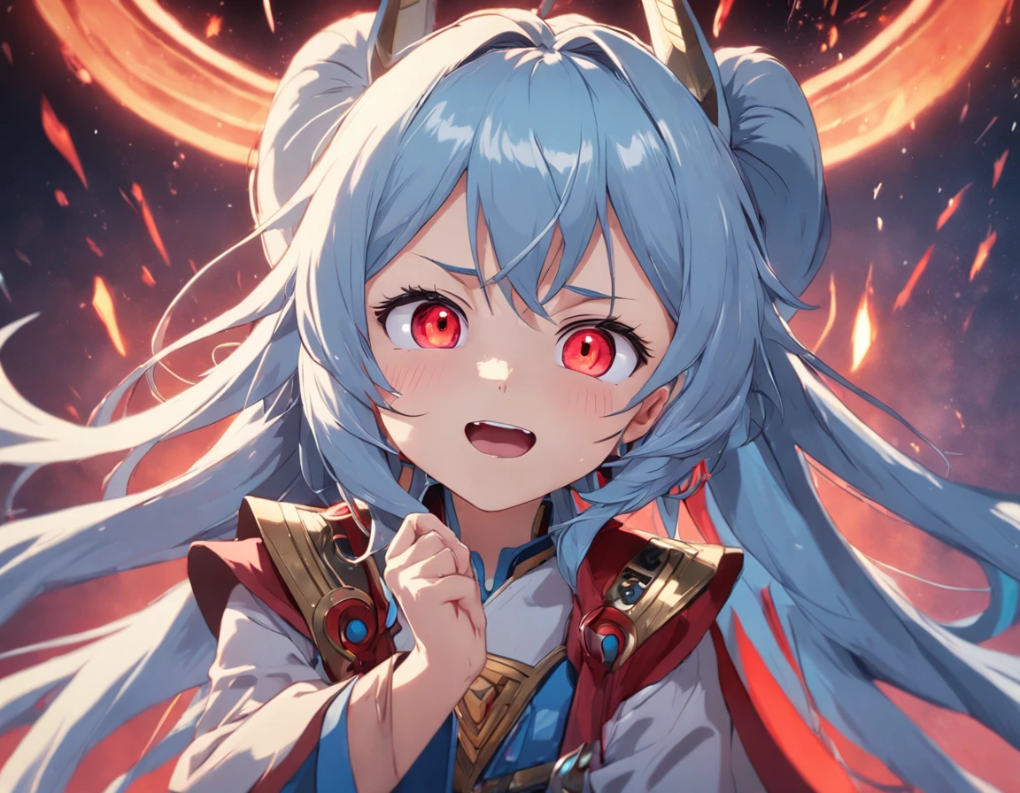 god of thunder、long eyelasher、Solid round eyes、fakeanimalears、Light smile、Ear blush、fang、ultra-realistic realism、shadowing、anaglyph、stereograms、Standing painting、pov、atmosphric perspective、8k、super detailing、precise, Best quality at best