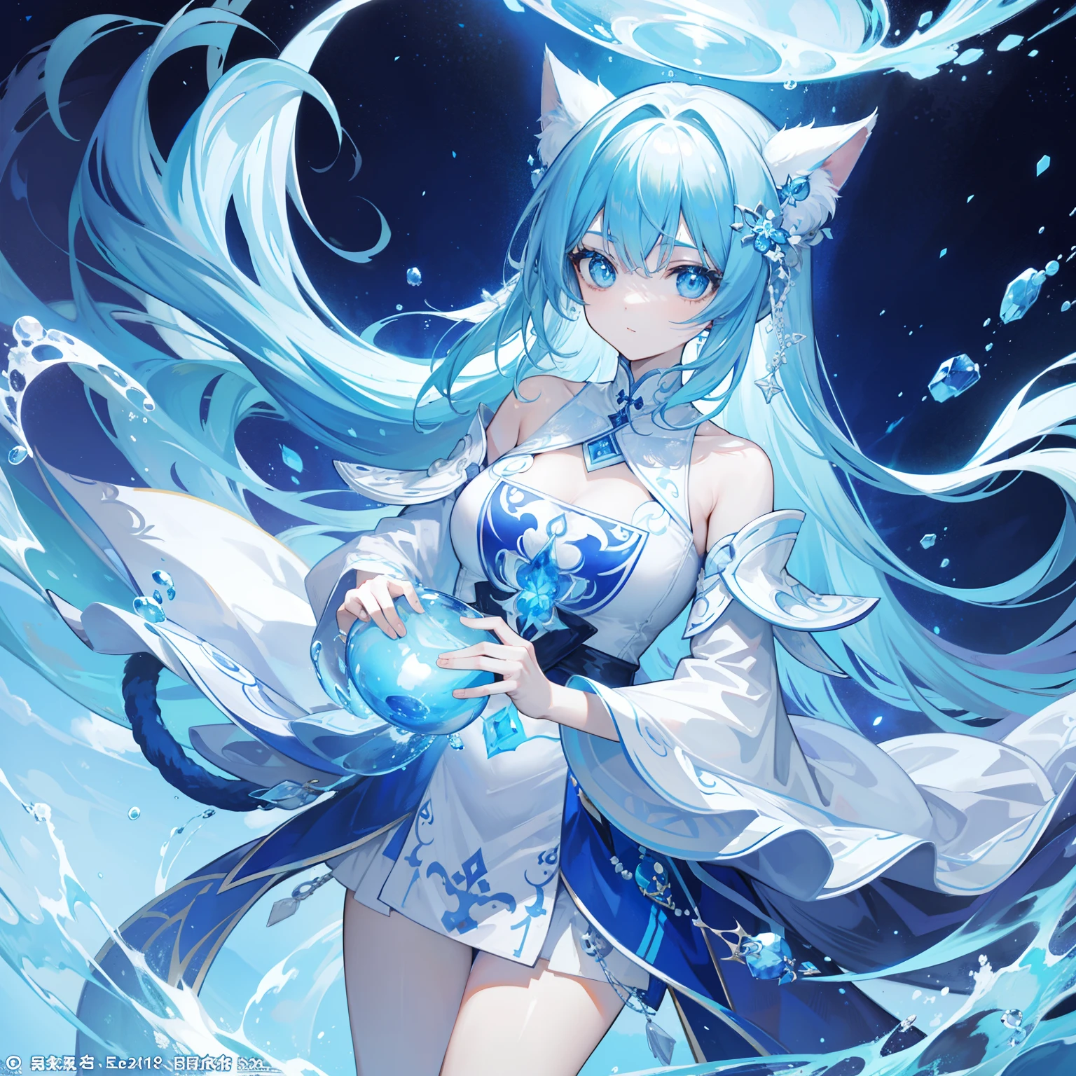 The Title Douluo Continent with multiple blue soul rings，It's a beautiful sister，Blue and white color scheme，It is called the Blue Spirit Cat