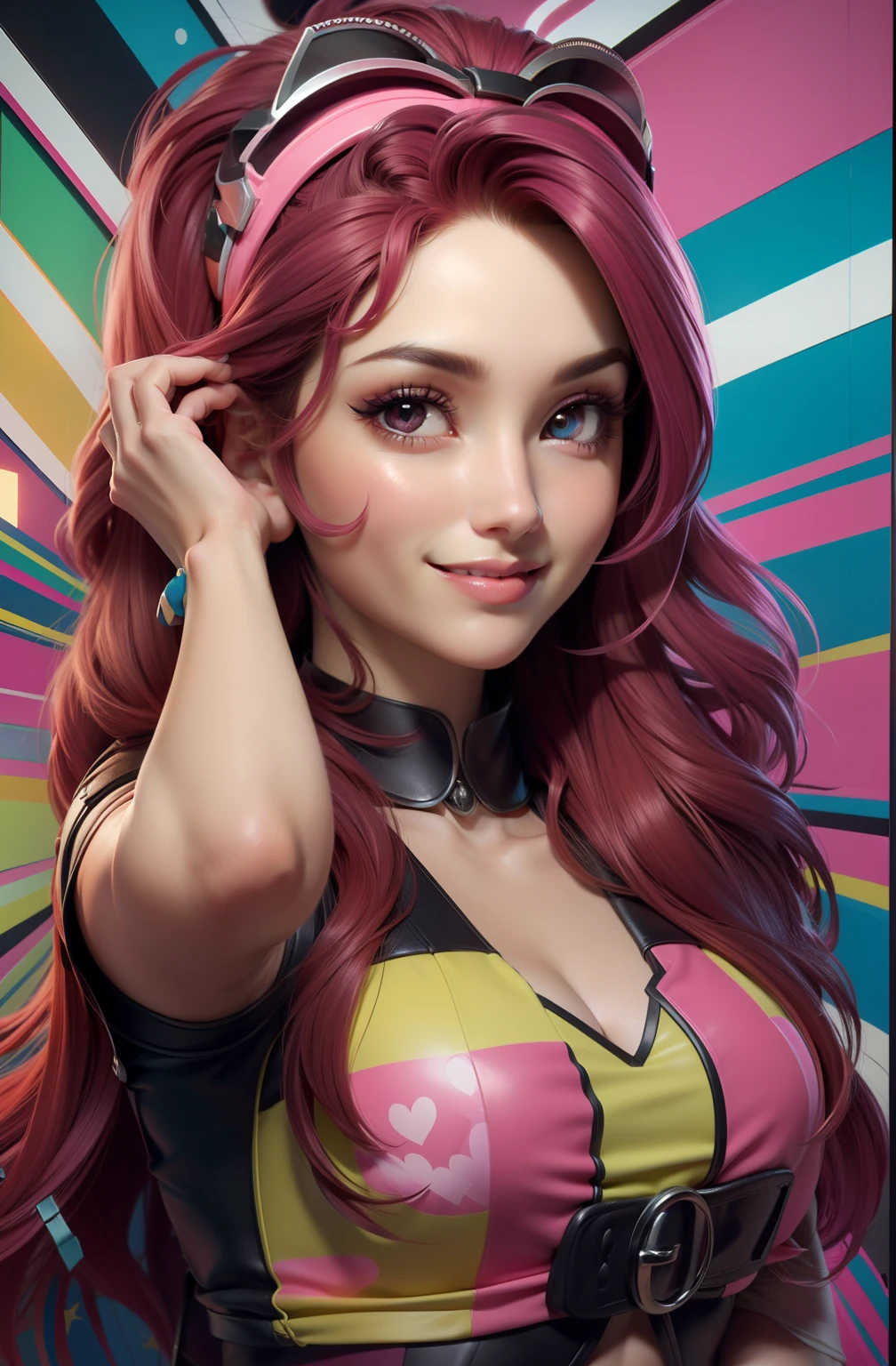 (RDB Dulce Maria,ultra detalhada,cabelo muito vermelho e Pink ,corpo inteiro,SMILE,olhos,detalhes