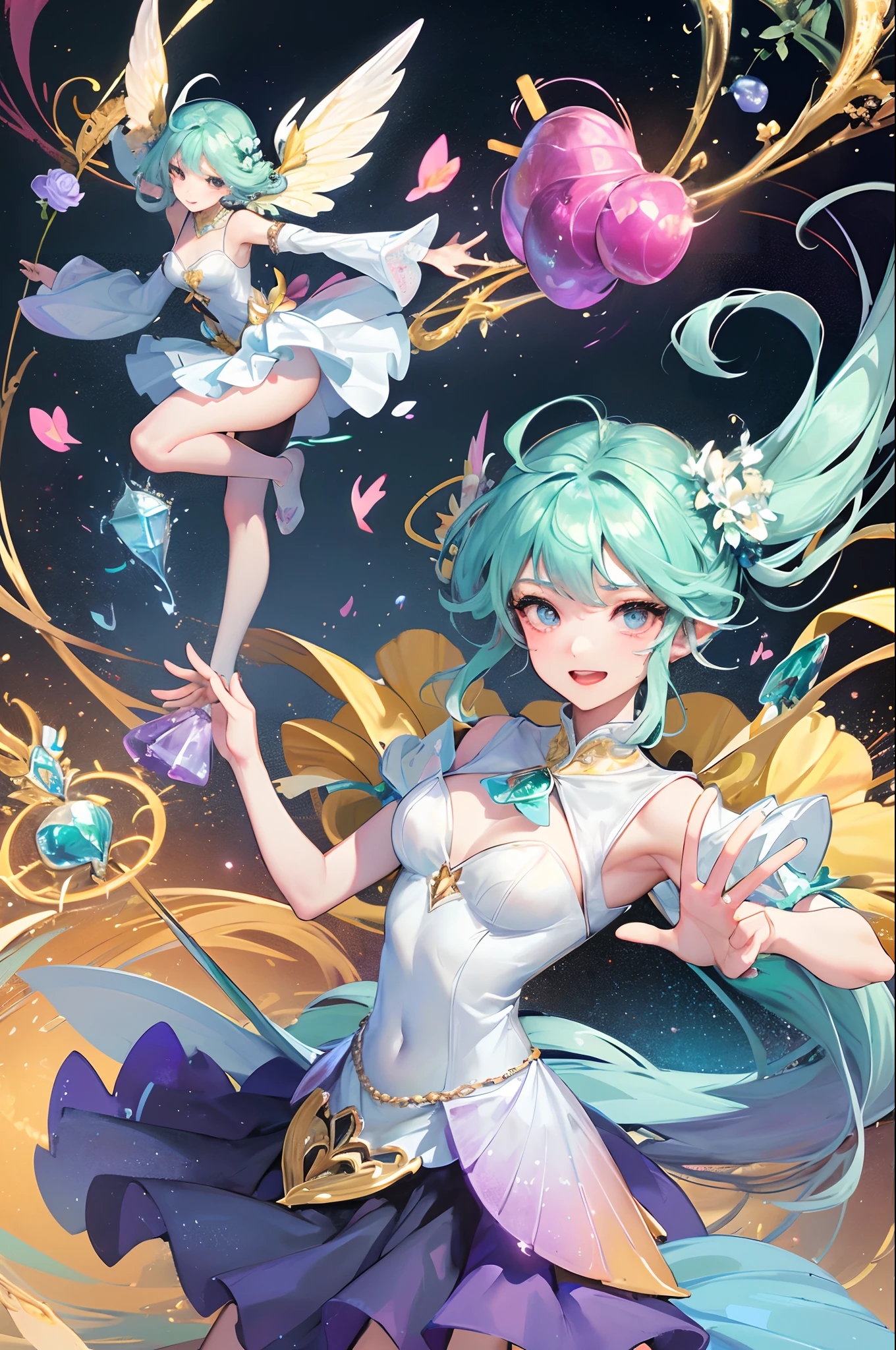 Under the flapping of endless rainbow-colored wings,The flower fairy flew lightly in the air。Her wings,Like carved from the purest crystal,Filled with iridescent magical light,Sometimes transparent,Sometimes shimmering with colorful brilliance。The texture on each wing resembles a fine painting by the artist,Full of delicate and energetic life。
Her magic wand,It's just as dazzling。This magic wand is made of unique magic wood,The sparkle of various gemstones,At the top is a brilliant diamond。It contains endless magical power,Everything good can be created,Give life vigorous vitality。
The figure of the flower fairy,Elegant and agile。Her every movement is like a well-designed dance,It feels elegant and lively。When she waved her magic wand,It's like drawing a beautiful picture in the air,It's involuntarily intoxicating。
Under the sun,The body of the flower fairy radiates a warm light,It's like the embodiment of sunlight。Her smile resembles the spring sun,Bright and warm,It makes people feel extremely comfortable and pleasant。
generally,The flower fairy is the perfect combination of life and magic,Her presence is a symbol of beauty。Every time she waved her magic wand,All to bring more color and vitality to the world,Make the world a more beautiful place。