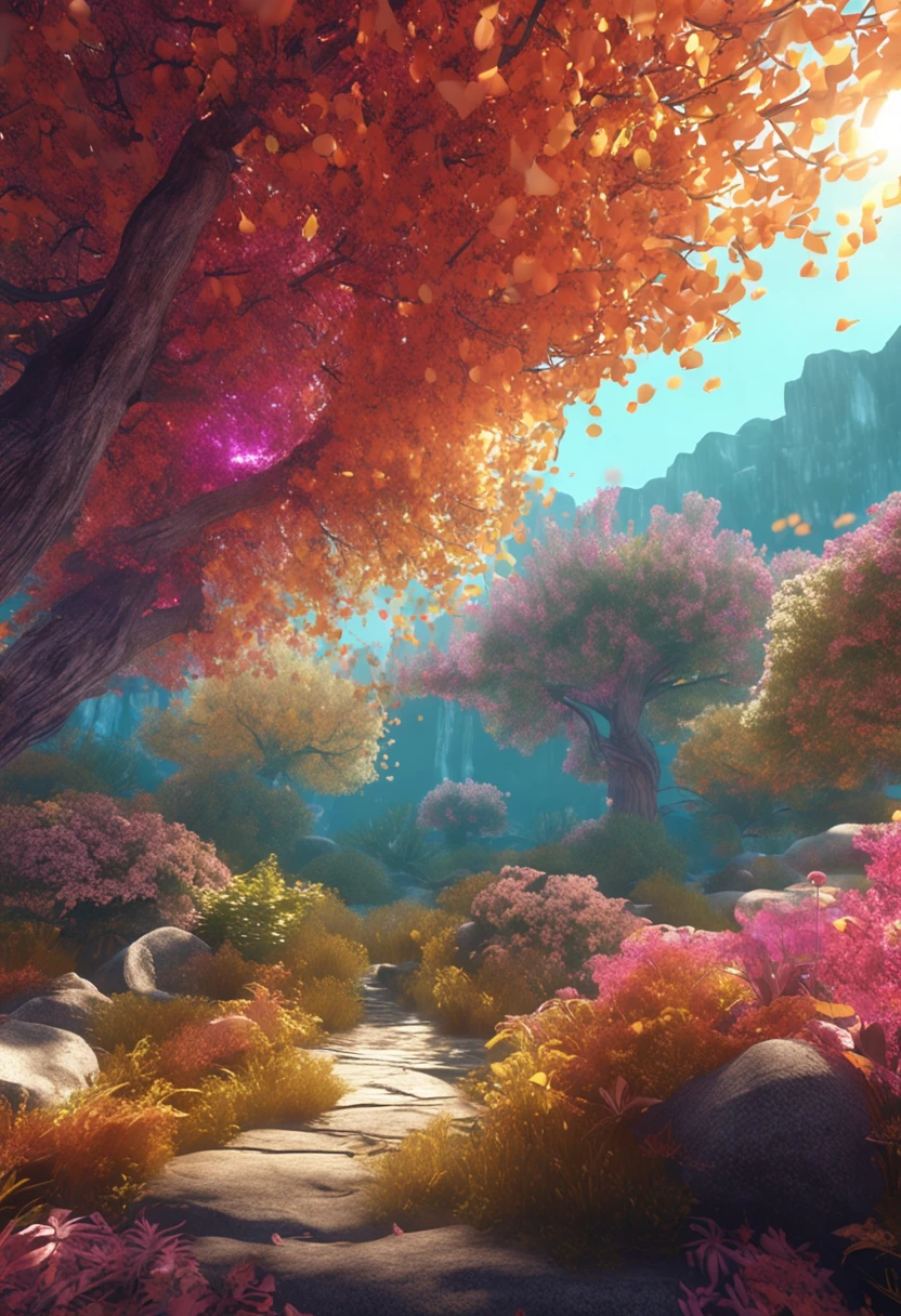 Masterpiece, best quality, (very detailed CG unified 8k wallpaper) (best quality), (best illustration), (best shadow) Nature Valley Delicate foliage Petals of various colors falling in the air Ray tracing, ultra detailed, label white, background solid color, yellow soft light irradiation, perfume bottle is made of glass --v6