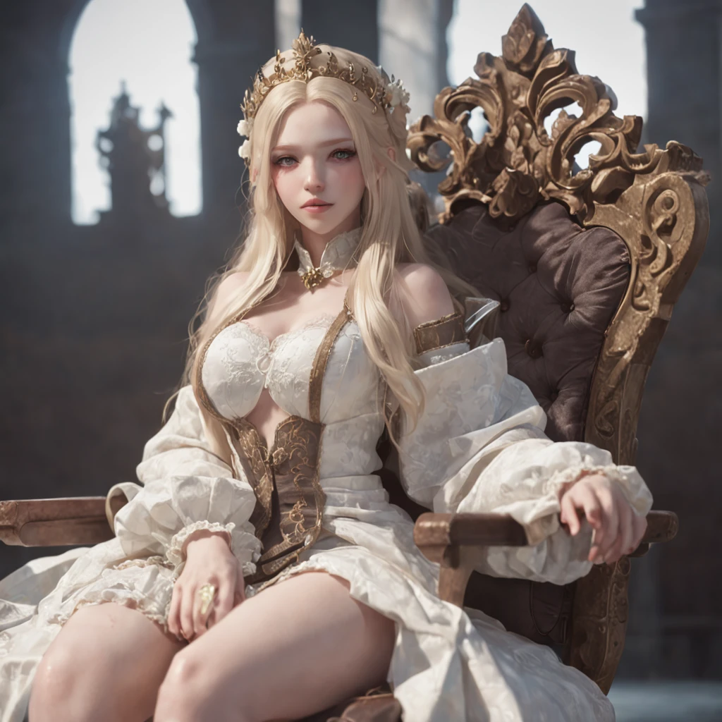 (a beautiful fantasy empress, Crowned with long blonde hair、Anime girl sitting in a chair, a character portrait by Yang J, pixiv, Fantasy Art, Detailed Digital Anime Art, guweiz on pixiv artstation, cushart krenz key art feminine, guweiz on artstation pixiv, Detailed key anime art)