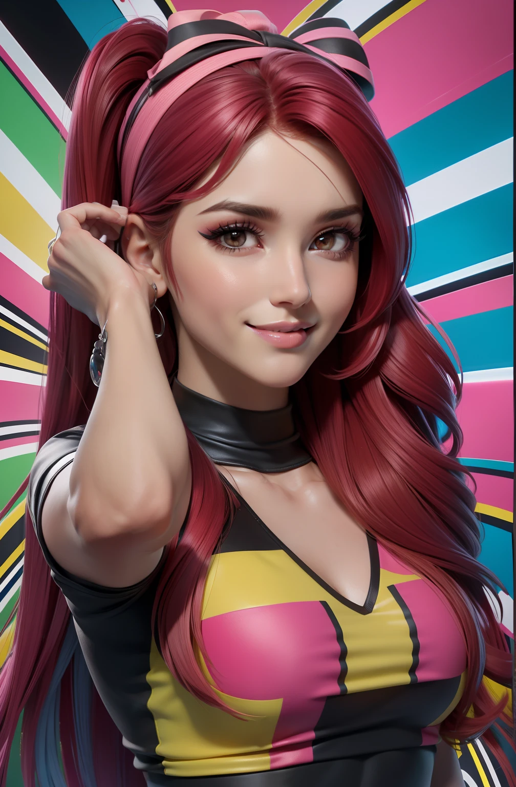 (RDB Dulce Maria,ultra detalhada,cabelo muito vermelho e Pink) ,(corpo inteir,SMILE,olhos,detalhes, (T SHIRT BRANCA ,PRETA e AMARELA), 256k