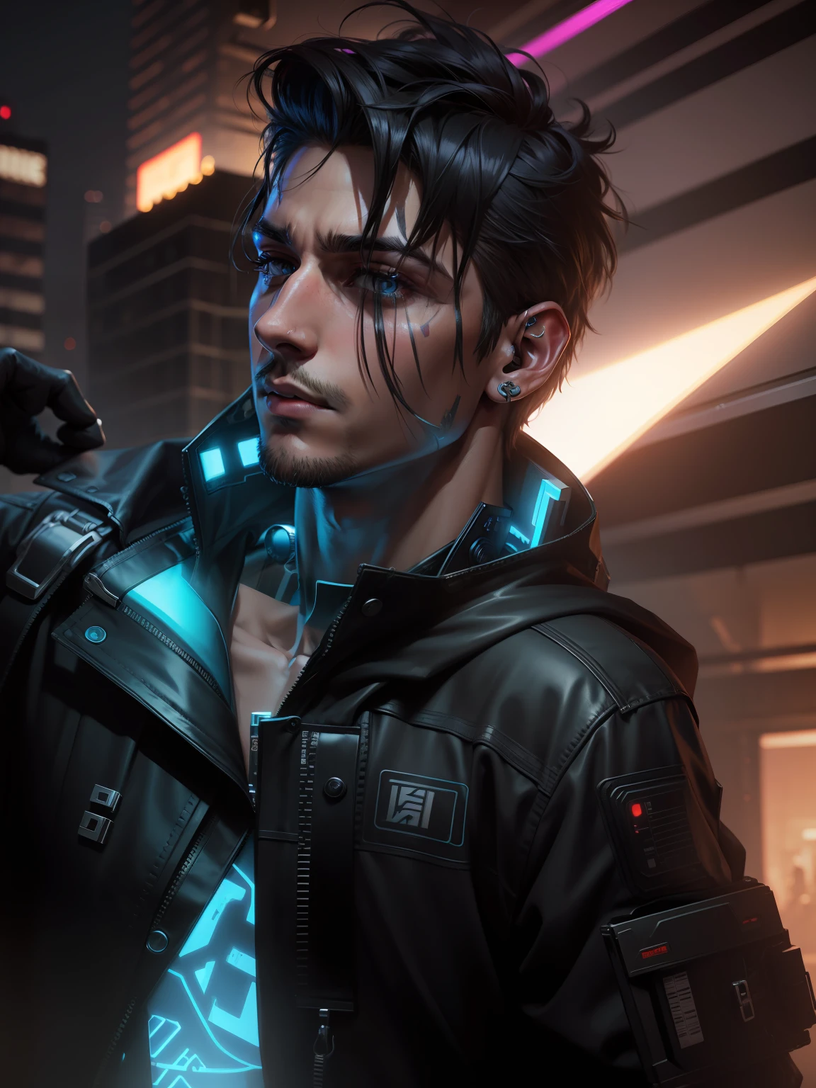Change to background cyberpunk handsome boy ultra realistic 8k realistic face