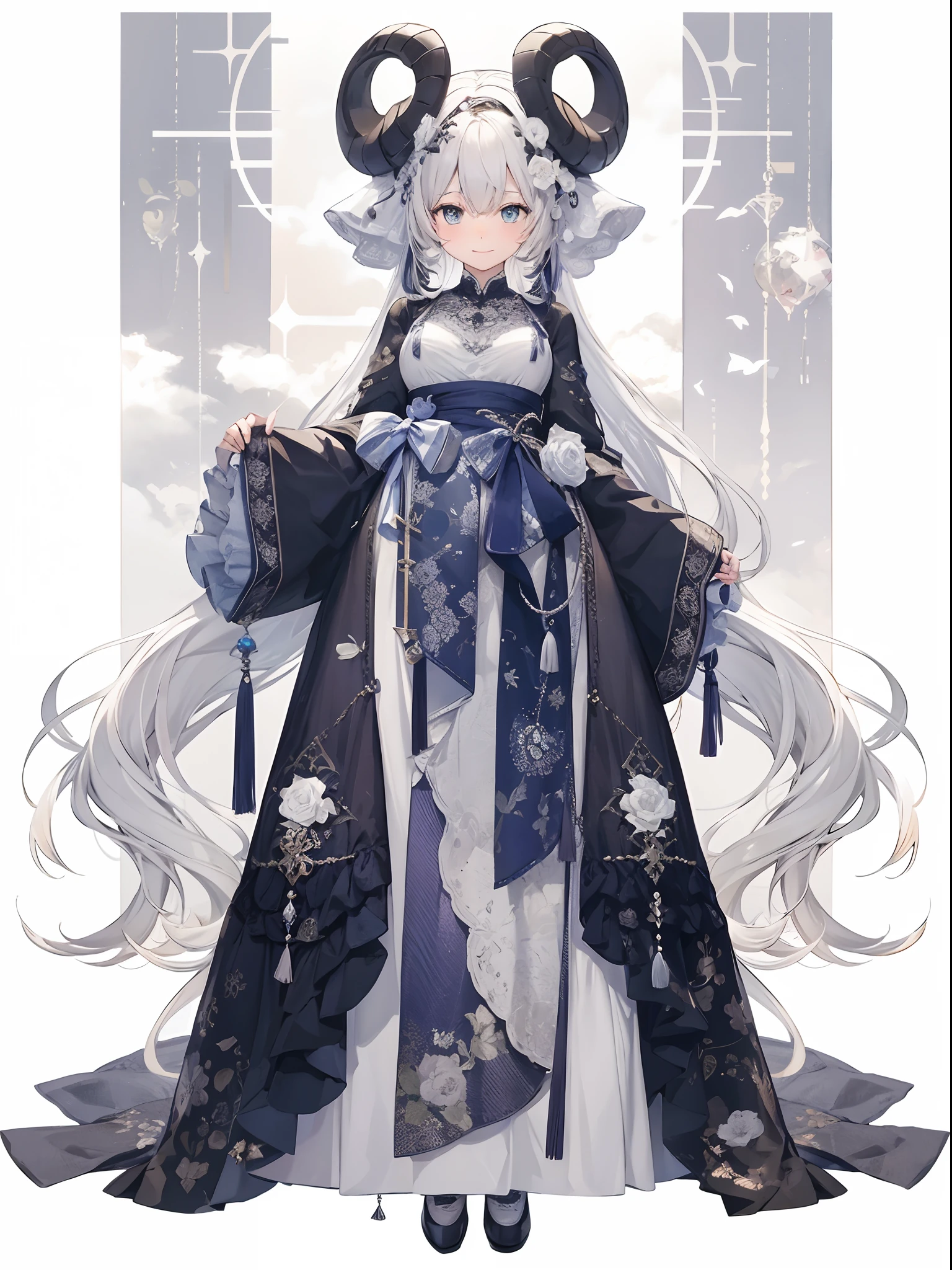 A woman in a long dress with horns and a hat - SeaArt AI
