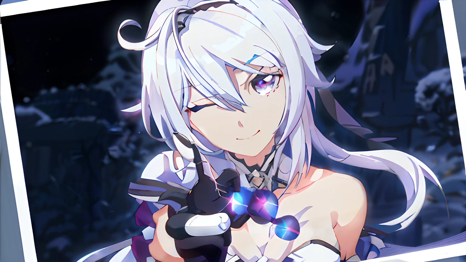 anime girl with white hair and blue eyes holding a purple object, white-haired god, Ayaka Genshin impact, hajime yatate, Best anime 4k konachan wallpaper, with index finger, alchemist girl, A scene from the《azur lane》videogame, a silver haired mad, white haired Cangcang, Mcross Delta, symphogear, noire photo
