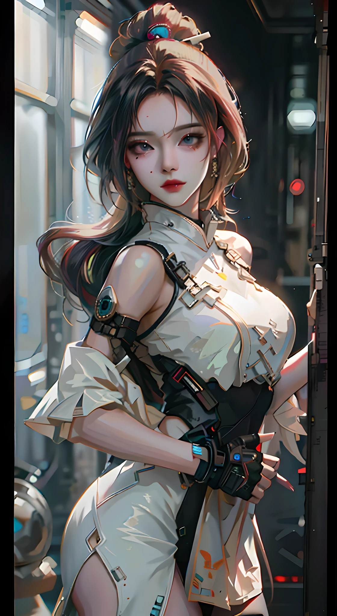 there is a woman in a costume posing for a picture, artwork in the style of guweiz, cyberpunk anime girl, guweiz, ross tran 8 k, female cyberpunk anime girl, guweiz on artstation pixiv, dreamy cyberpunk girl, digital cyberpunk anime art, the style of wlop, guweiz on pixiv artstation, cyberpunk beautiful girl