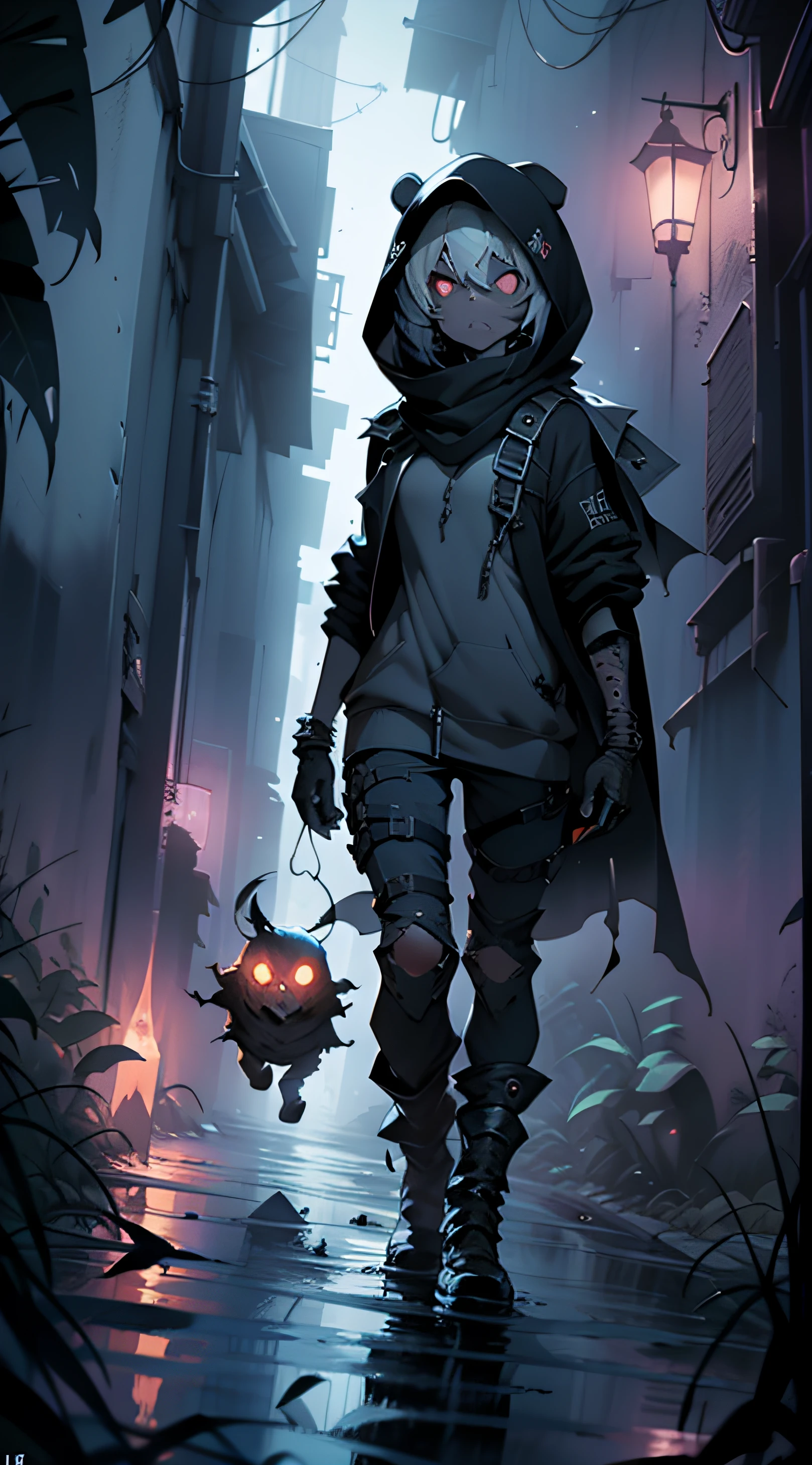 （Crusoe：1.3），Mysterious and dark，Scary environment，darkness's background，very high res，Far perspective，Detail enhancement