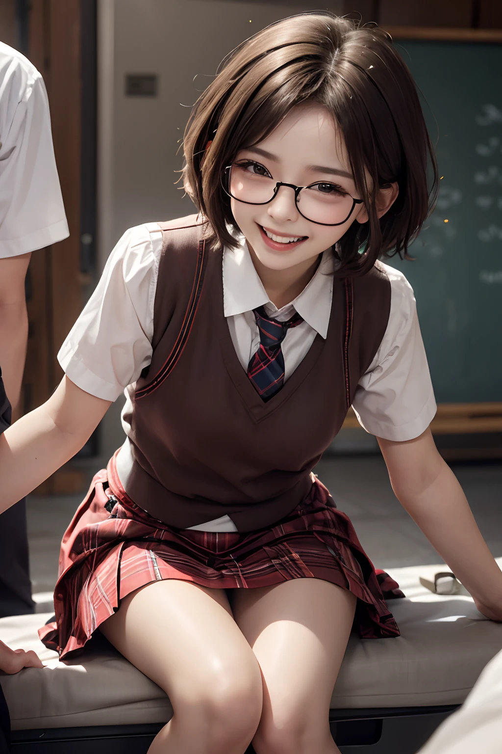 Pubic hair grows、Smile full of happiness、During sex、During sex、During sex、Panting face、Lacking、After being attacked、Torn and battered schoolgirl costume(Red plaid mini skirt)、Sweating、Expression in a state of excitement、short-hair、eye glass