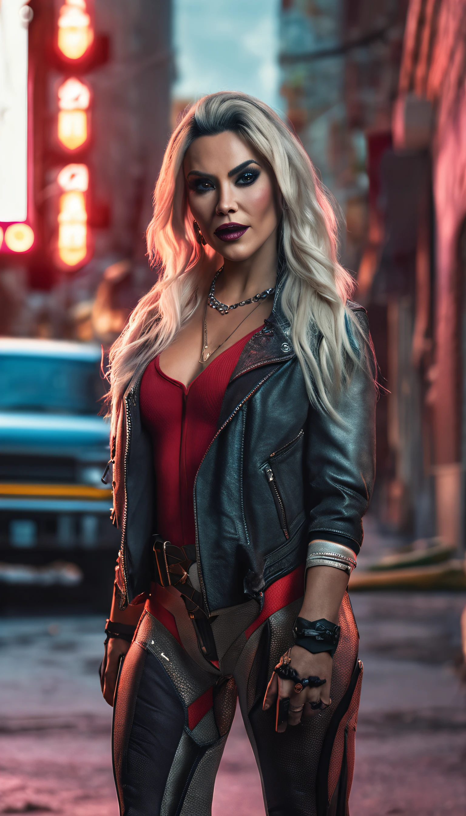 ((((full-length photo)))), beatiful face, photorealistic photo, 10k resolution, (((body complet))), ((Exceptional Quality)), ((tmasterpiece)), Kim Kardashian as Harley Quinn in Suicide Squad, sharp-focus, Precise shading, sub-surface Scattering, intrikate, fine details, (hiquality, Good, tmasterpiece), a  photo of a, natural light, 4k, Raw, centred, beutiful, superdetail, Sony A7 IV, super realism, Spectacular shot