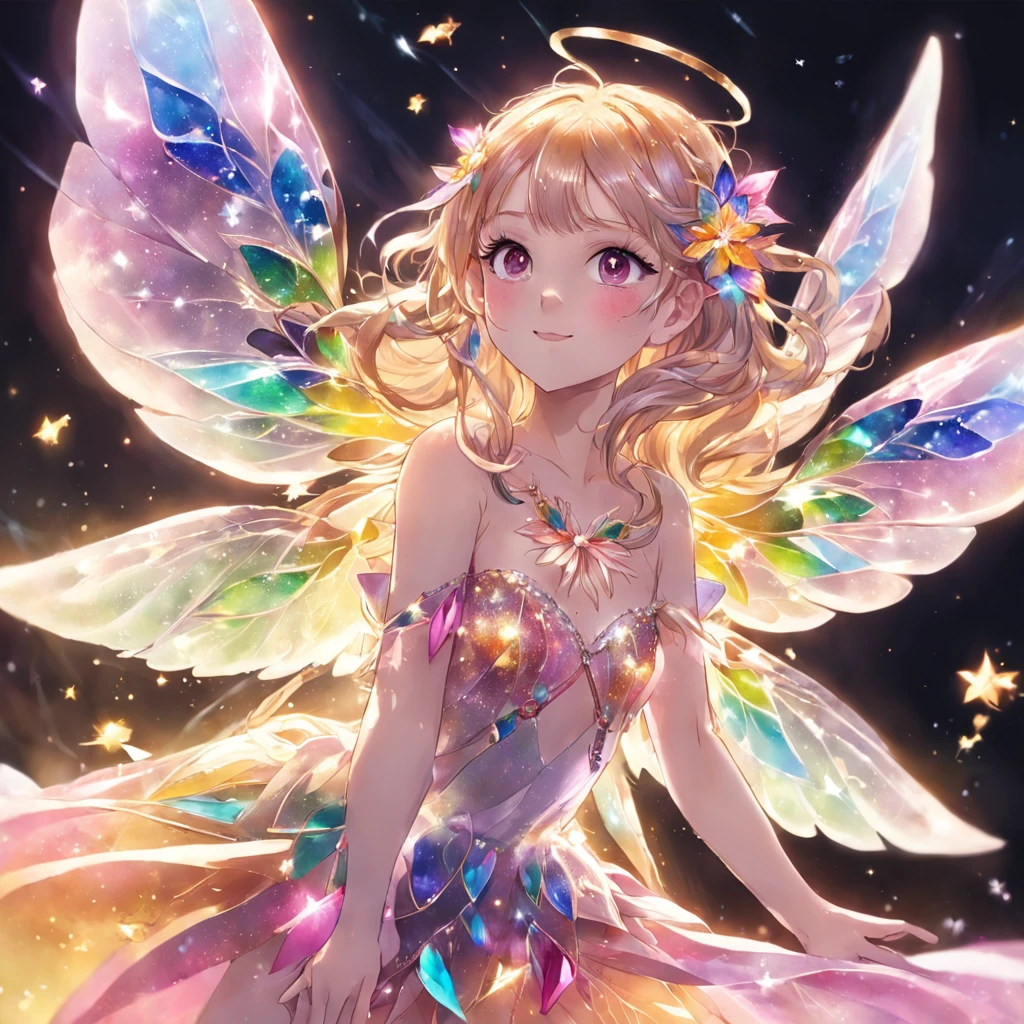 Be careful not to show the part of the hand,Under the flapping of endless rainbow-colored wings,The flower fairy flew lightly in the air。Her wings,It's like carved from the purest crystal,Full of rainbow magic light,Sometimes transparent,Sometimes shimmering with colorful brilliance。The texture on each wing is like a beautiful painting by the artist,Full of sophistication and vitality of life。 Her magic wand,Equally dazzling。This wand is made of unique magic wood,The sparkle of various gemstones,At the top is a brilliant diamond。There is endless magic,All good things can be created,Energize life。 The figure of the flower fairy,Elegant and agile。Her every move is like an elaborate dance,It feels elegant and lively。When she waved her wand,It's like drawing a beautiful picture in the air,This is involuntary poisoning。 Under the sun,The body of the flower fairy radiates a warm light,Like the embodiment of sunlight。Her smile was like the spring sun,Bright and warm,It makes people feel very comfortable and pleasant。 Her presence is a symbol of beauty。Every time she waved her wand,All in order to bring more color and vitality to the world,Make the world a more beautiful place。The hand of the flower fairy