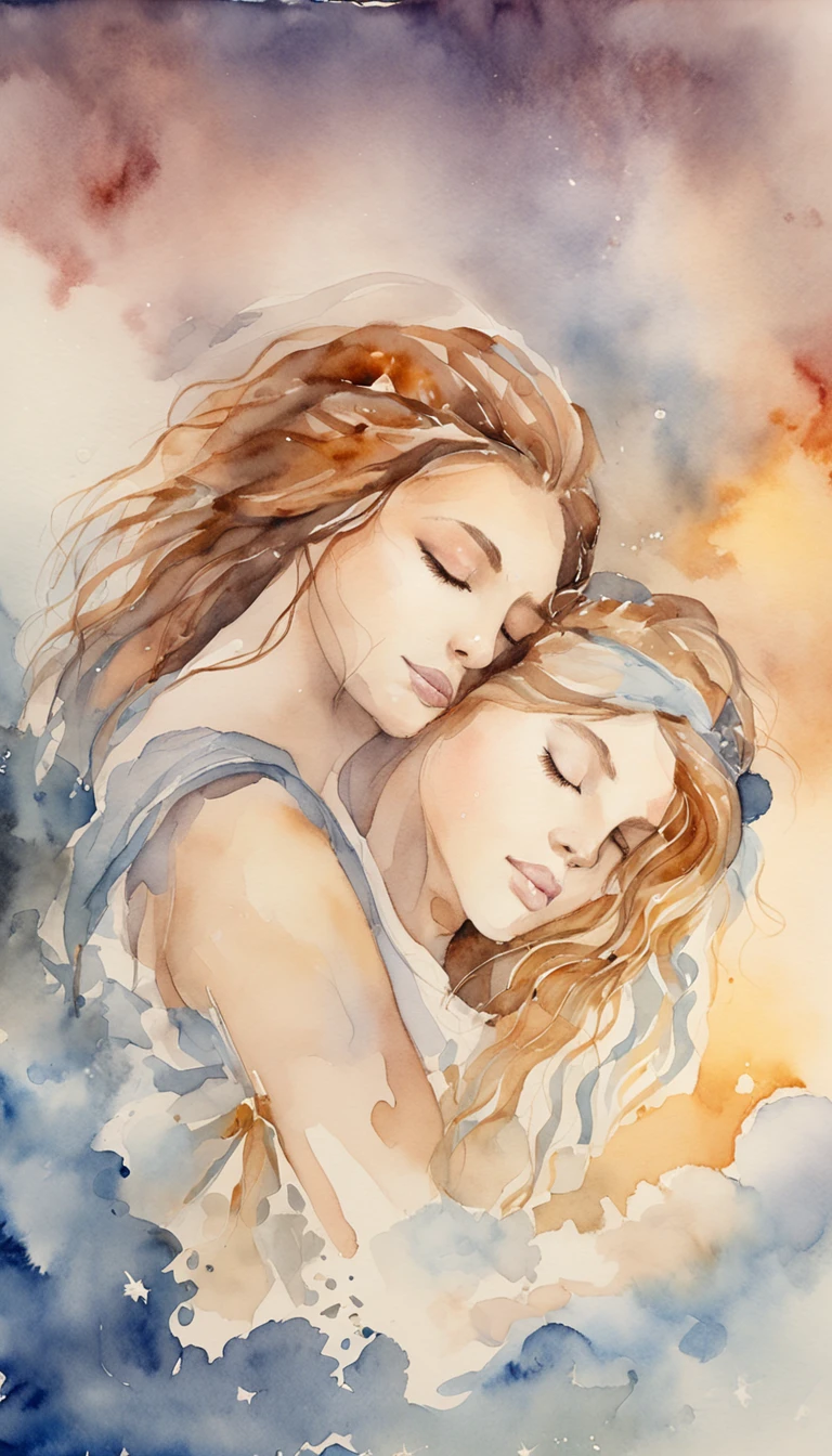 ​masterpiece, Highest Quality, MovieSteel, 1woman, Cloud Girl, Floating in the sky, close-up, brightness, happiness, Warm and soft lighting, sunset, Sleeping, Sleep on your stomach, sleep, eyes closed. (sparks:0.7)