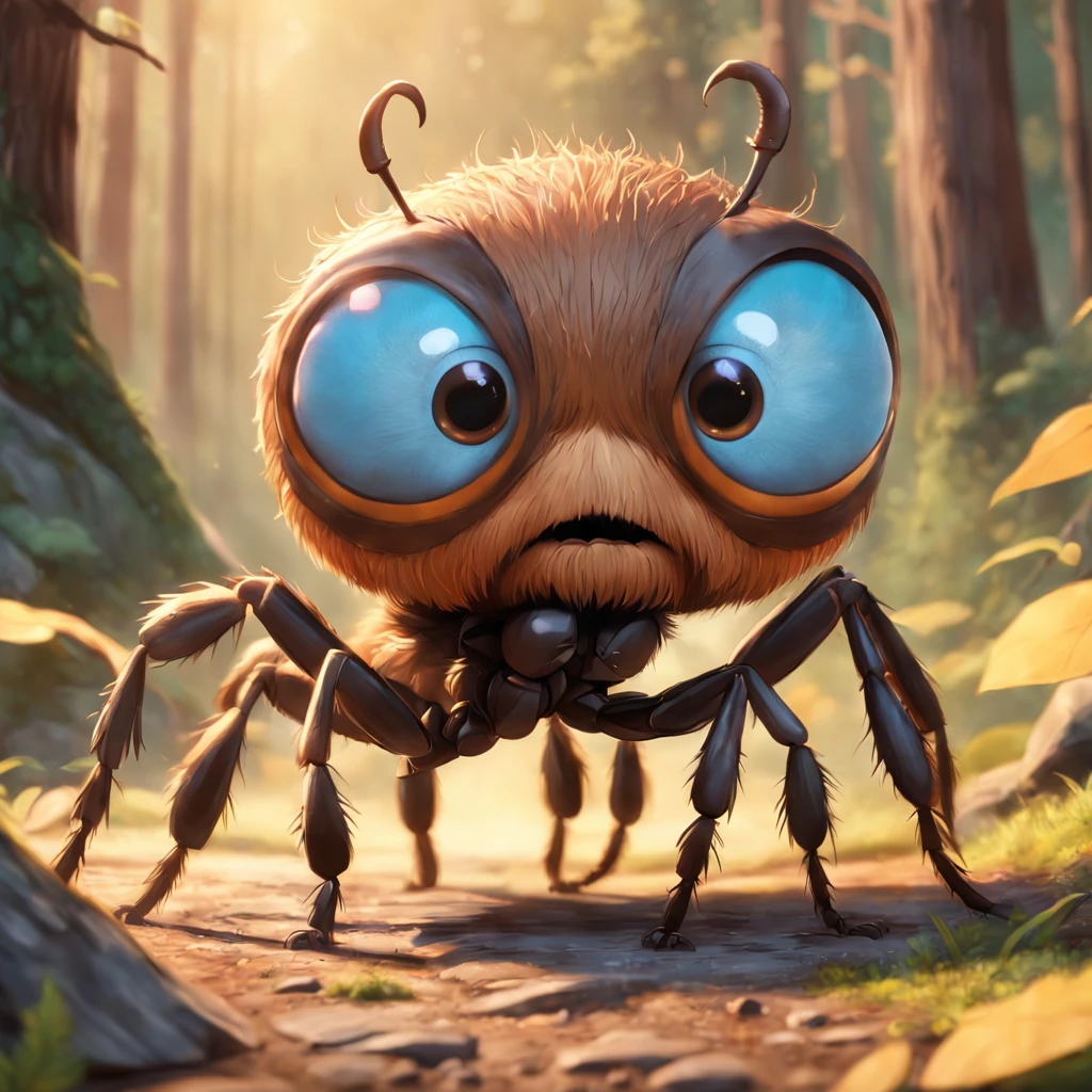 (3D style pixar animation:1.2),(highly detailed:1.1),(8k resolution:1.1),(digital painting:0.9),(illustration:0.9),(art:0.9),(friendly and big-eyed golden brown ant:1.2),(lumberjack inspired big beard:1.2)