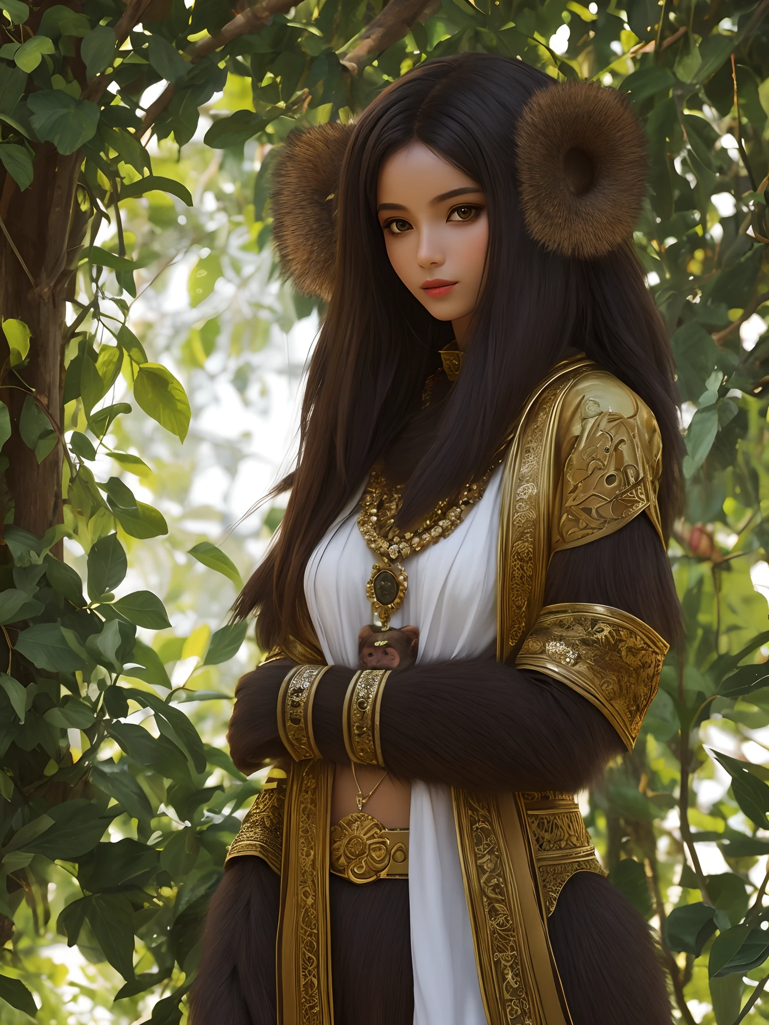 femele,Beautiful girl in the image of a monkey,artistic,Fantastic background