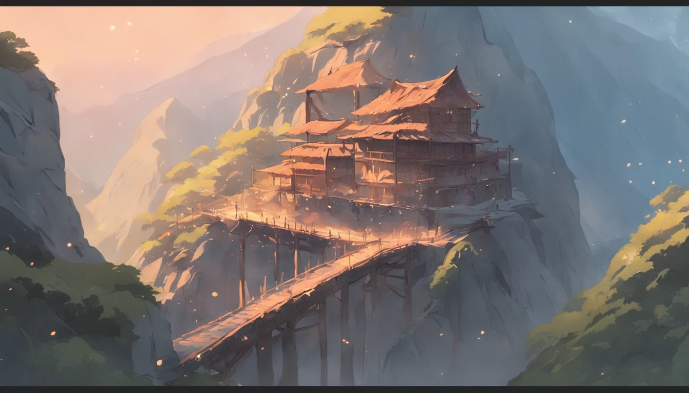 mountain pass with wooden fort