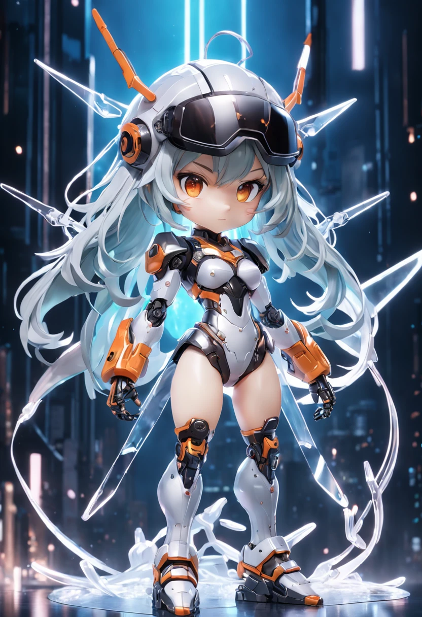 (blind box toy style:1.2),(Full body photo), Transparent and cute girl, Transparent Mecha, Exquisite helmet:1.2, Phosphorescent goggles:1.2, cyber punk style, dreamy lights, freshen, White draft, Global Illumination, Aite Tracking, High-density image review, Unreal Render, Rational design, ighly detailed, Masterpiece Grade, Best Quality, hyper HD, Cinematic lighting。