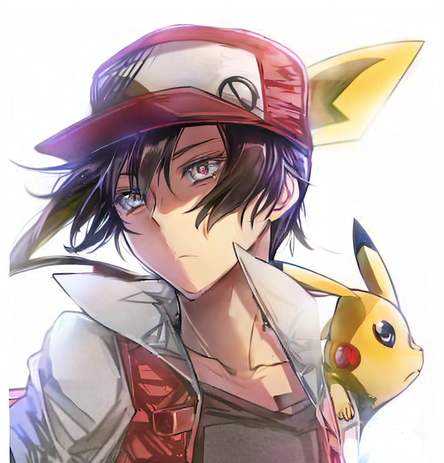 Anime boy with hat and Pokemon Pikachu, pokemon trainer, pikachu as a human, pokemon anime style, ash ketchum, Anime boy, Pokemon hats, for pokemon red and blue, anime figure, illustration pokemon, Female anime style, pokemon style, Epic anime style, High Quality Anime Art Style, anime style character, female anime character, sakimichan