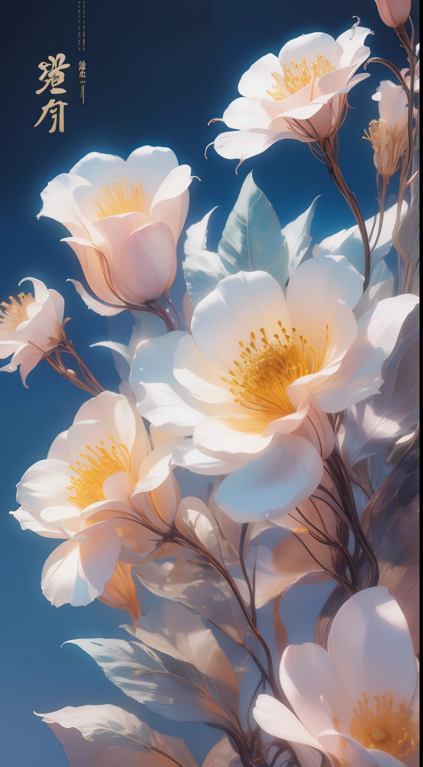 glass，Flowers，Enle Wonderland，Chinese mythology，Colorful auspicious clouds，depth of fields，bblurry，long whitr hair，tree branch，Hair decoration，leaves in wind，ln the forest，exteriors，naturey，Large breasts，（looking at viewert），（Magazines：1.3），（Cover style：1.3），Fashionab，woman，with dynamism，garments，posing on a，frontage，Colorful，dyna，