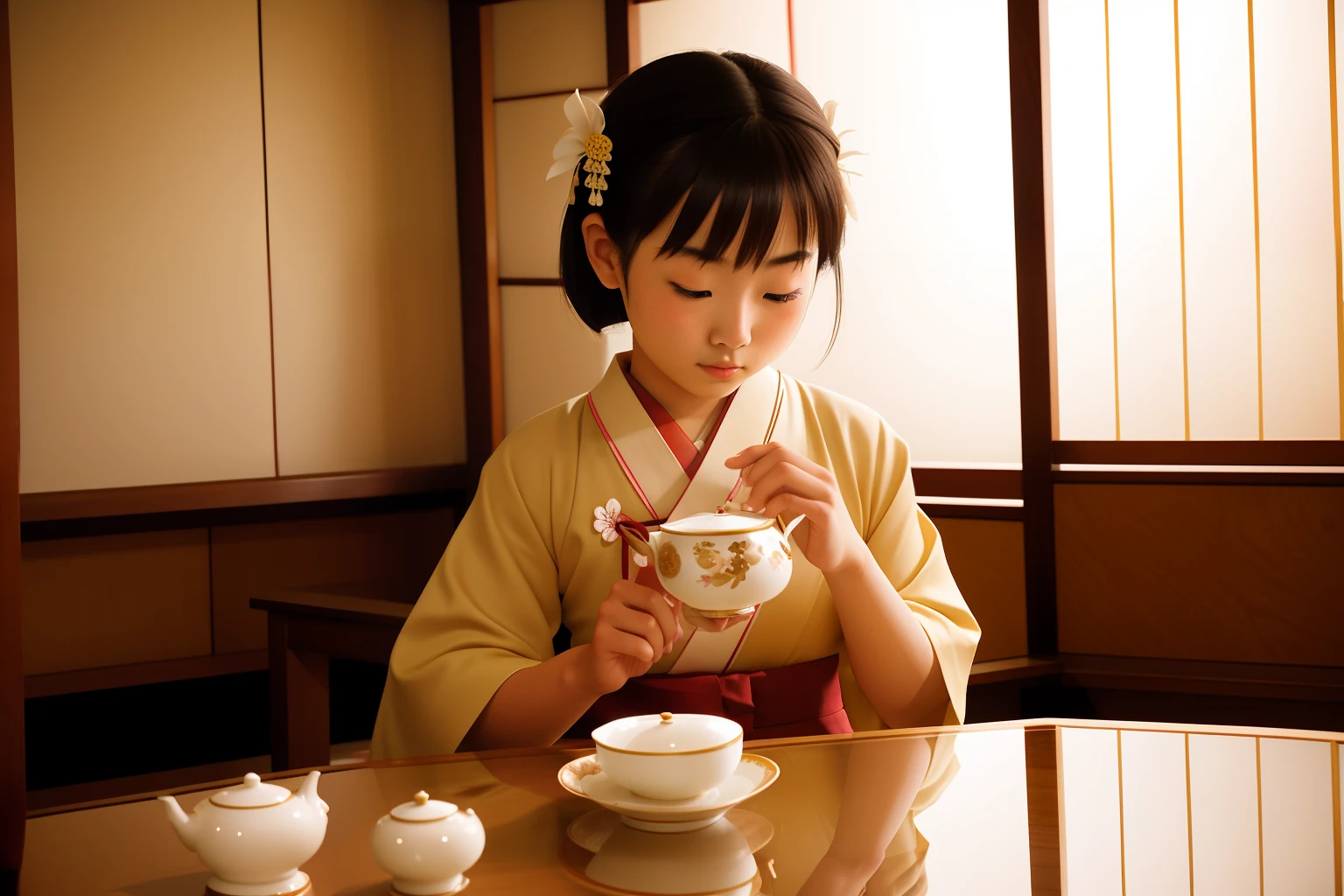 Date: 2008
Location: Japan
Description: A ager participates in a traditional tea ceremony in a serene Japanese tearoom, her serene demeanor reflecting the grace of cultural rituals.