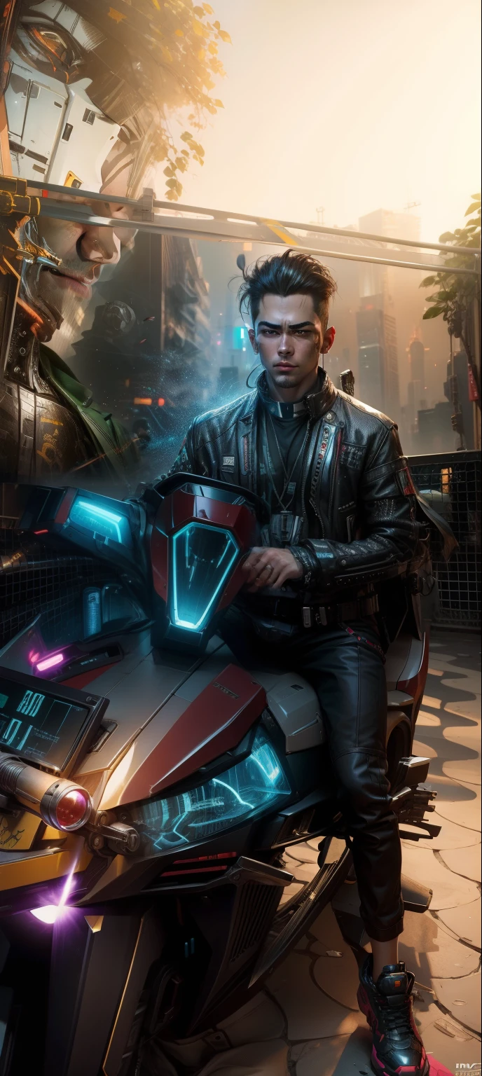 Change background cyberpunk handsome boy realistic face.