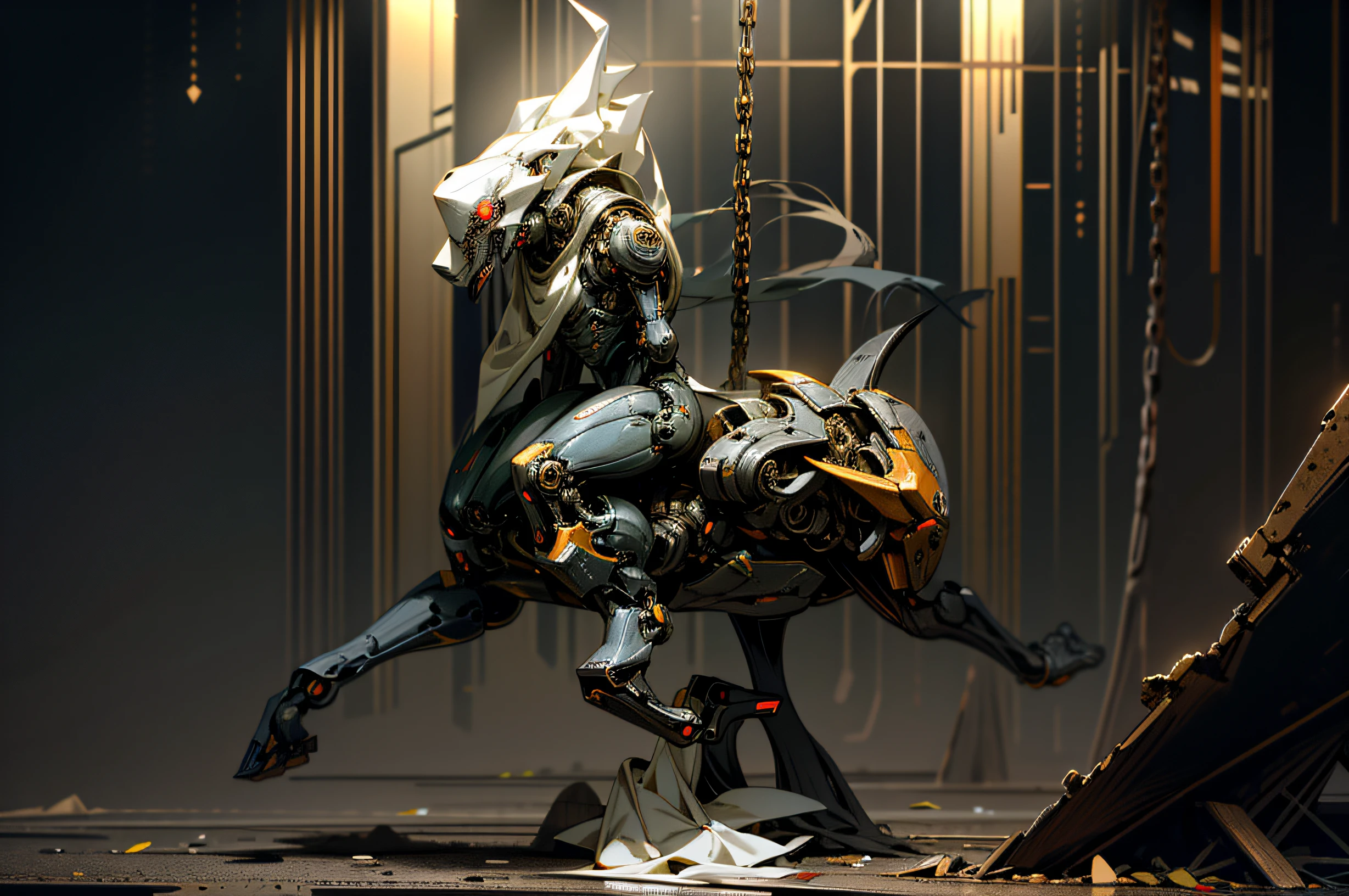 Dark_Fantasy,Cyberpunk,(chain saw,chain saw man,Red:1.1),1man,Mechanical marvel,Robotic presence,Cybernetic guardian,wearing a worn-out mech suit，iintricate，（Steel metal[rusted]），ellegance，Clear focus，Photo by Greg Rutkowski，gentlesoftlighting，vivd colour，tmasterpiece，（the street），dynamicposes，