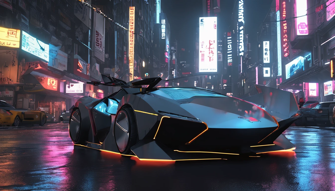 The electric car of the future、top-quality, tmasterpiece, A picture, 4K, Photorealist, The is very detailed, 3D map, techwear outfits, cyber punk city, Solo, Futuristic, Black and white, author:Akira Toriyama, bladerunner、Akira