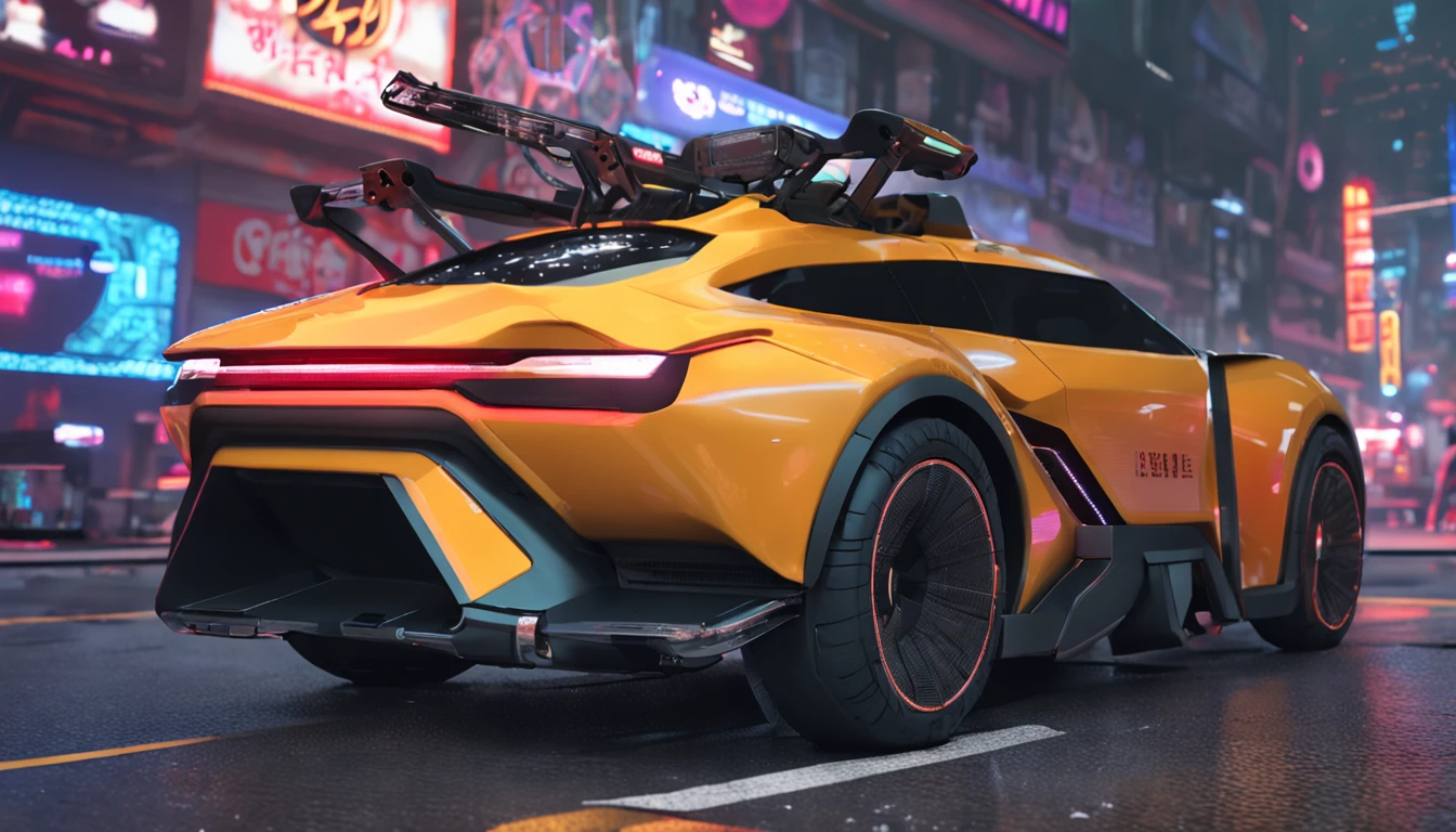The electric car of the future、top-quality, tmasterpiece, A picture, 4K, Photorealist, The is very detailed, 3D map, techwear outfits, cyber punk city, Solo, Futuristic, Black and white, author:Akira Toriyama, bladerunner、Akira