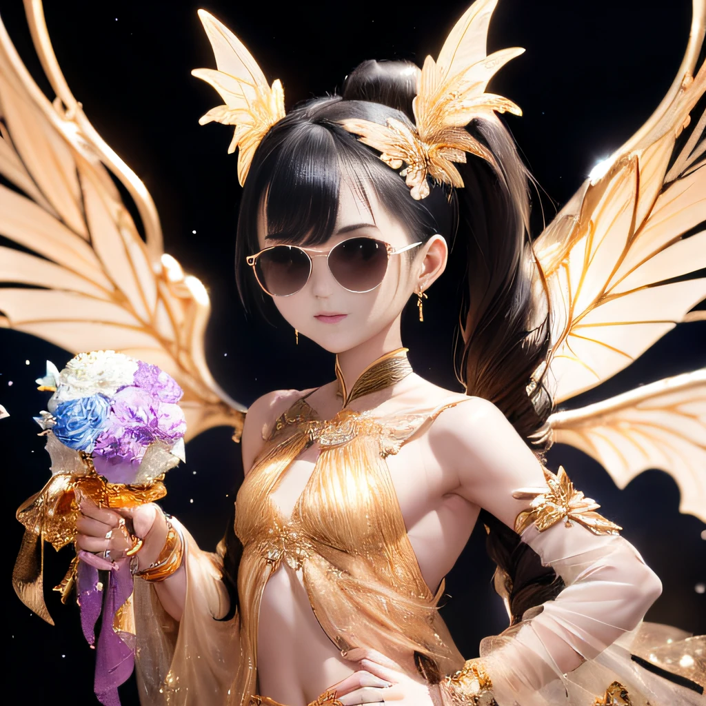 (4k,best qualtiy,A high resolution:1.2),(realisticlying,photo-realistic:1.37),1girll,独奏,black_hair,long whitr hair,realisticlying,(looking_at_viewer:1.3),cparted lips,nase,finely-detailed eyes,(paleskin:1.3),Hanfu,revealing breasts,Flushing on the face,Affectionate eyes,Long legs are exposed,cabelos preto e longos,high-heels,