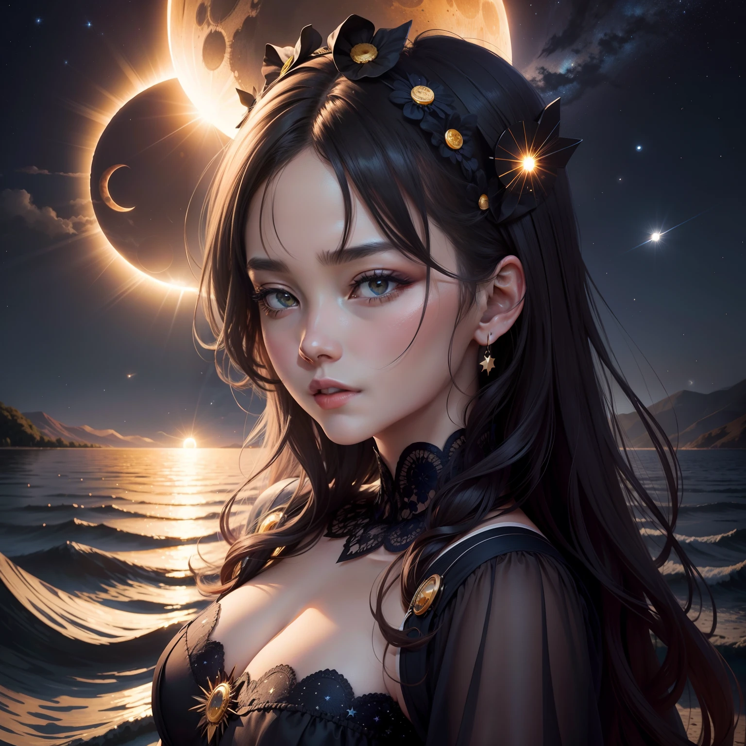 solar eclipse with starry night style