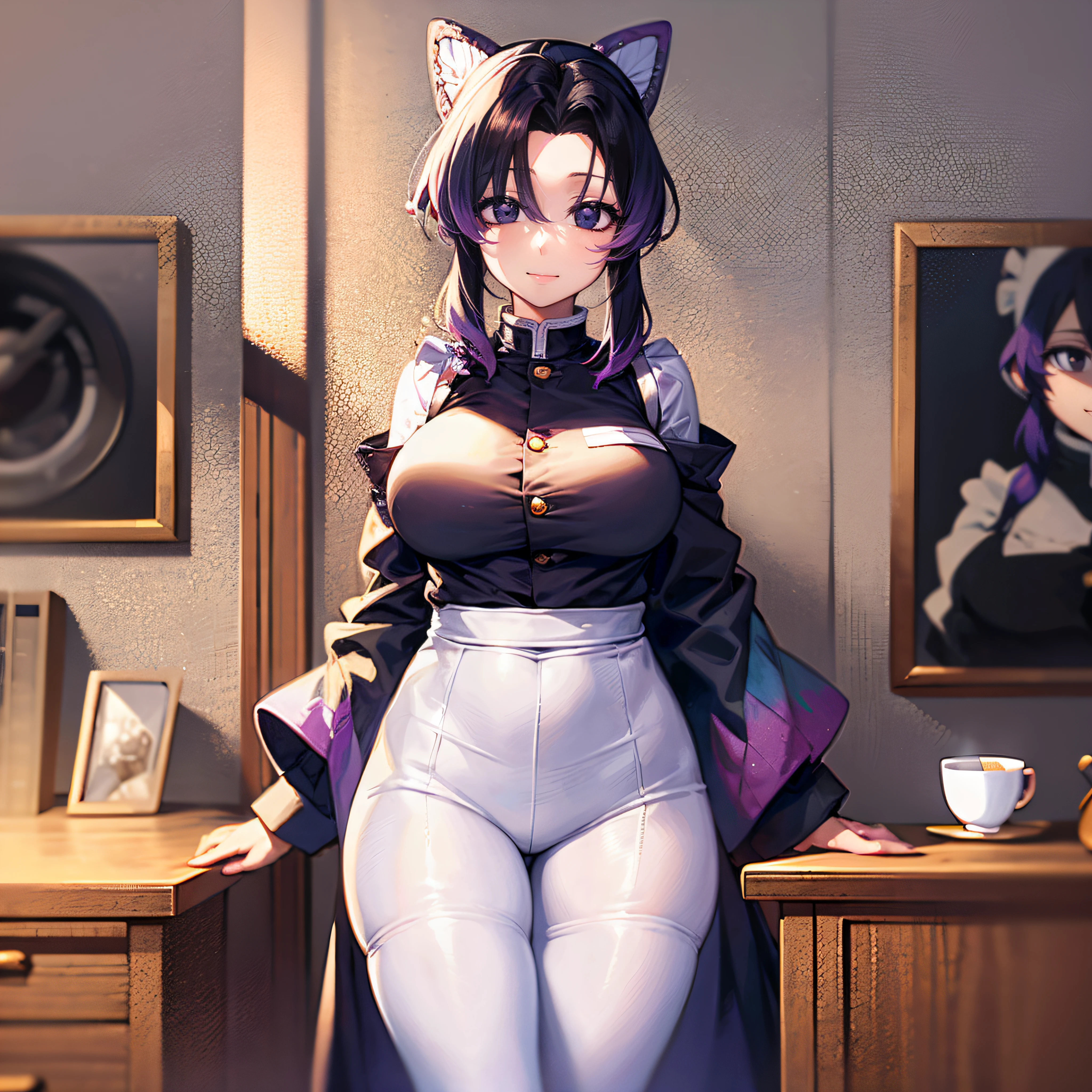 little smile white pupils , purple eyes , high detailed eyes