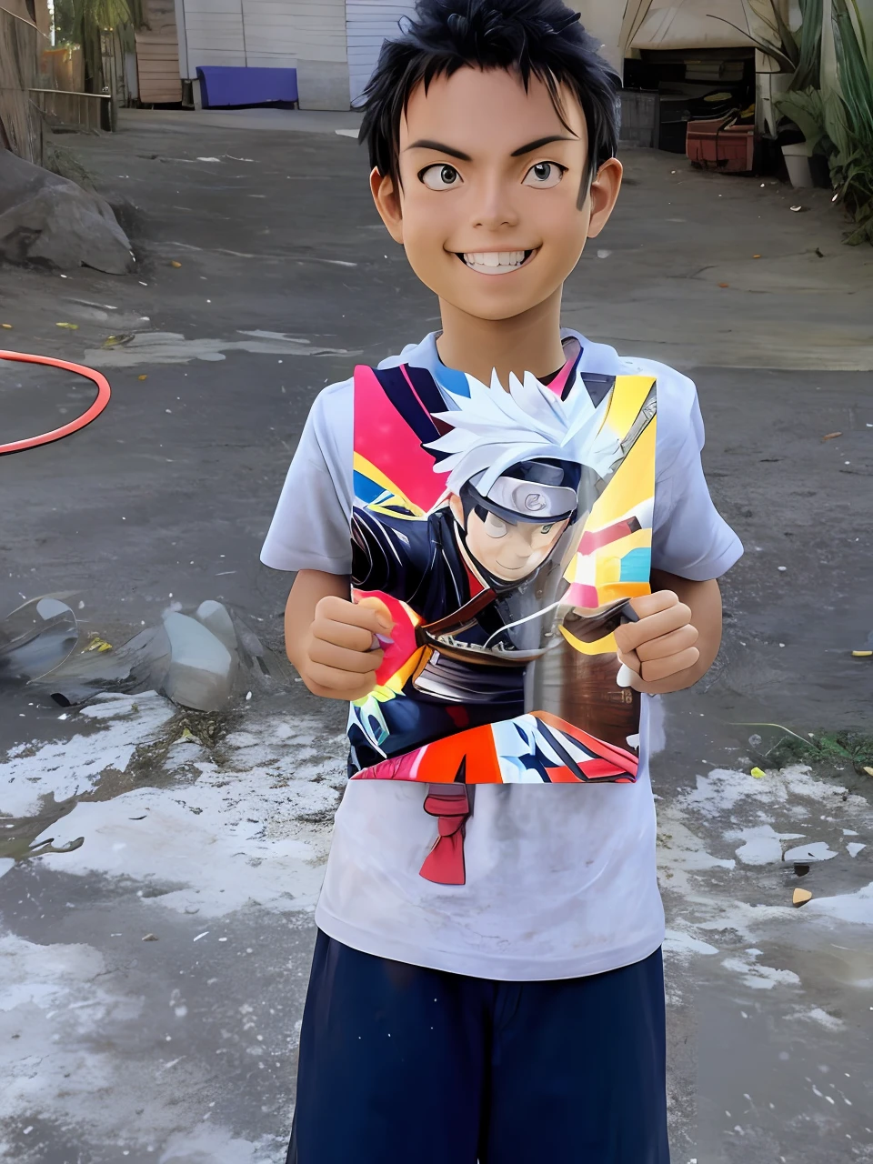 Boy holding an image of a hero with a sword , NARUTO SMILE ,EDUARDO KOBRA,ROMERO BRITO ,The Twins,256k
