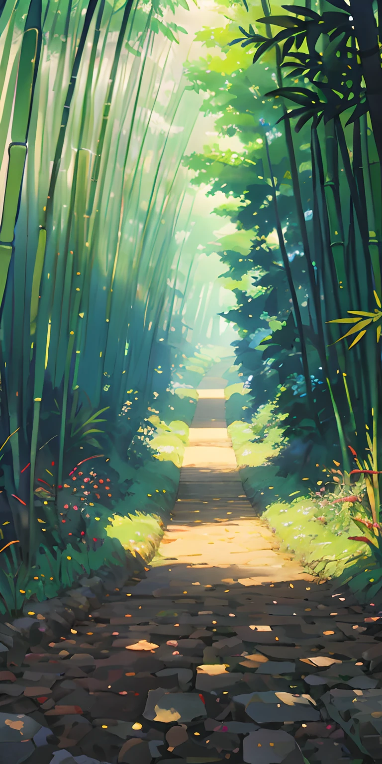 jpn、bamboo forrest、Dazzling light、(illustratio:1.0)、Epic composition、Realistic lighting、high definition detail、tmasterpiece、Best quality,(非常详细的 CG 统一 8k 壁纸)