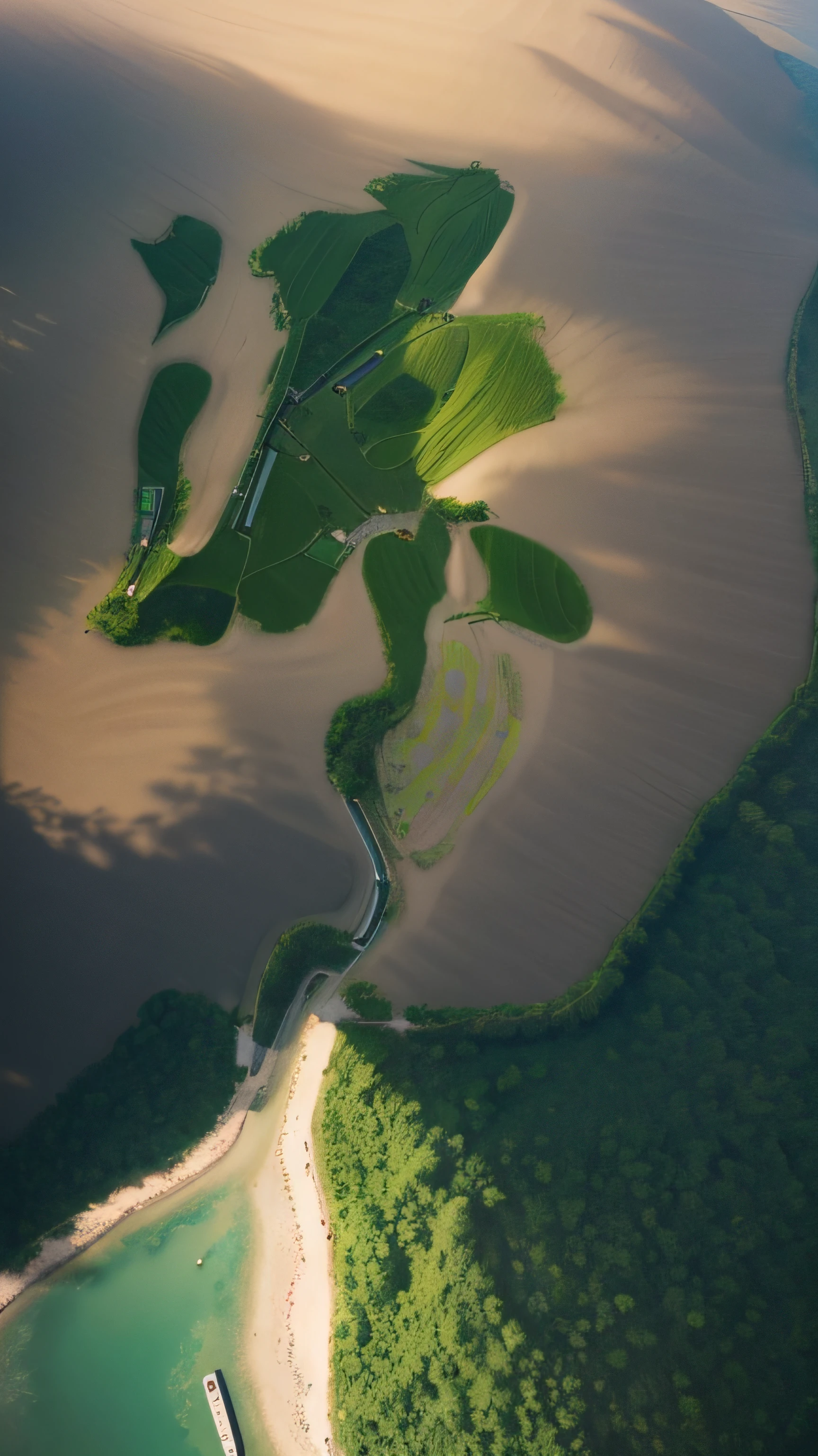 Aerial view of the landscape, Xijiang landscape, rivers, villages, Green trees, landscape, Sunset, Aerial top view, style of photography, Green Mountains and Green Water, Bright colors, (Complex details),hdr,(Complex details, super detailing: 1.2), Film photography, Light, black shadows, Texture, centering, Masterpiece, Best quality, 8K, Crazy details, Complex details, super detailing, Super quality, High detail, Super detailed