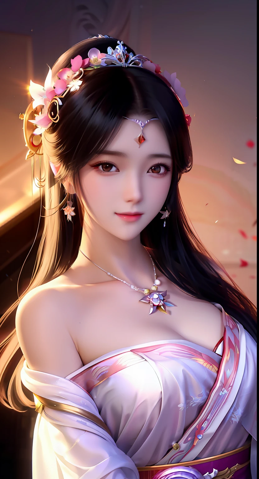Certainly! Here's an English prompt for creating the desired image:
---
Create an image of the Japanese goddess Konohanasakuya-hime, showcasing her beauty with clear, flawless skin as seen in the reference photo. She should be facing forward, with hands clasped in prayer, eyes wide open, and smiling brightly. The background should be a luxurious blend of pink cherry blossoms and gold accents, emphasizing her elegance and grace.
---
This should guide the artist in creating the image you're envisioning.
