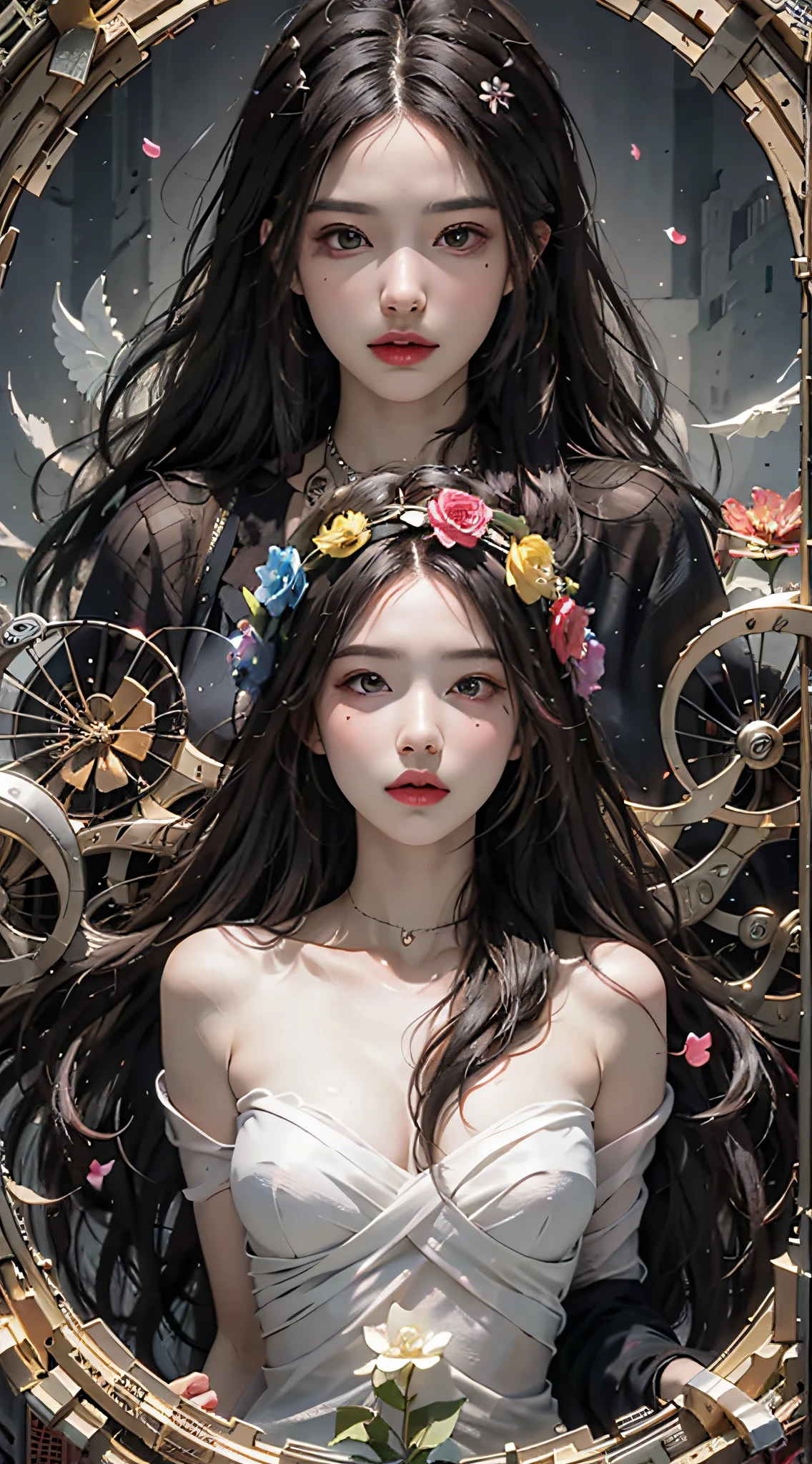 official art, unity 8k wallpaper, ultra detailed, beautiful and aesthetic, beautiful, masterpiece, best quality, (zentangle, mandala, tangle, entangle), (ecstasy of flower:1.2), dynamic angle, cowboyshot, the most beautiful form of chaos, elegant, a brutalist designed, vivid colours, romanticism, atmospheric