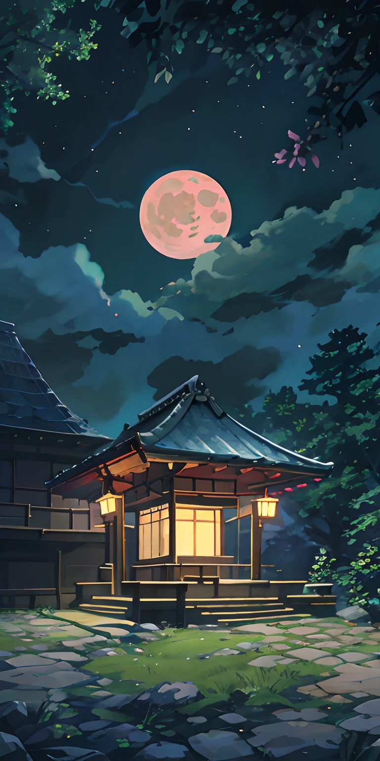 jpn、Full moon、treetop、Dazzling light、(illustratio:1.0)、Epic composition、Realistic lighting、high definition detail、tmasterpiece、Best quality,(非常详细的 CG 统一 8k 壁纸)