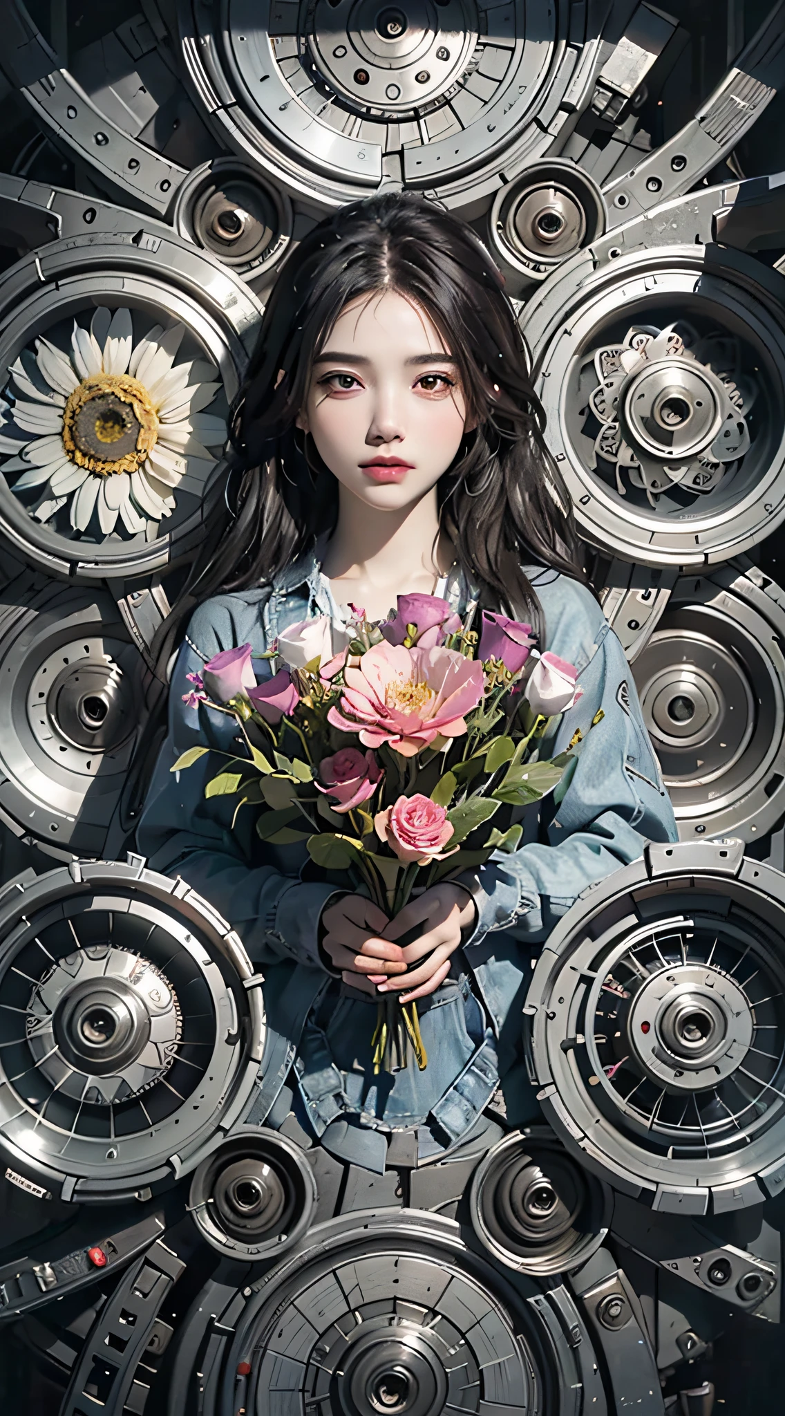 official art, unity 8k wallpaper, ultra detailed, beautiful and aesthetic, beautiful, masterpiece, best quality, (zentangle, mandala, tangle, entangle), (ecstasy of flower:1.2), dynamic angle, cowboyshot, the most beautiful form of chaos, elegant, a brutalist designed, vivid colours, romanticism, atmospheric