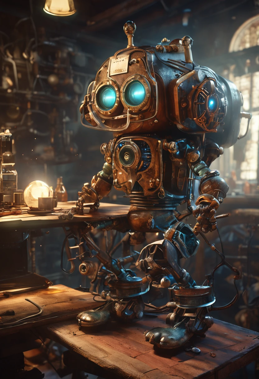 ESTILO RETROFUTURISMO, Pinocchio as a steampunk-style robot, Highly detailed, Digital painting, art stations, concept-art, Sharp focus, Cinematic lighting, illustration, Art germ, greg rutkovsky, Alphonse Mucha, CGSesociety, rendering by octane, Unreal Engine 5
