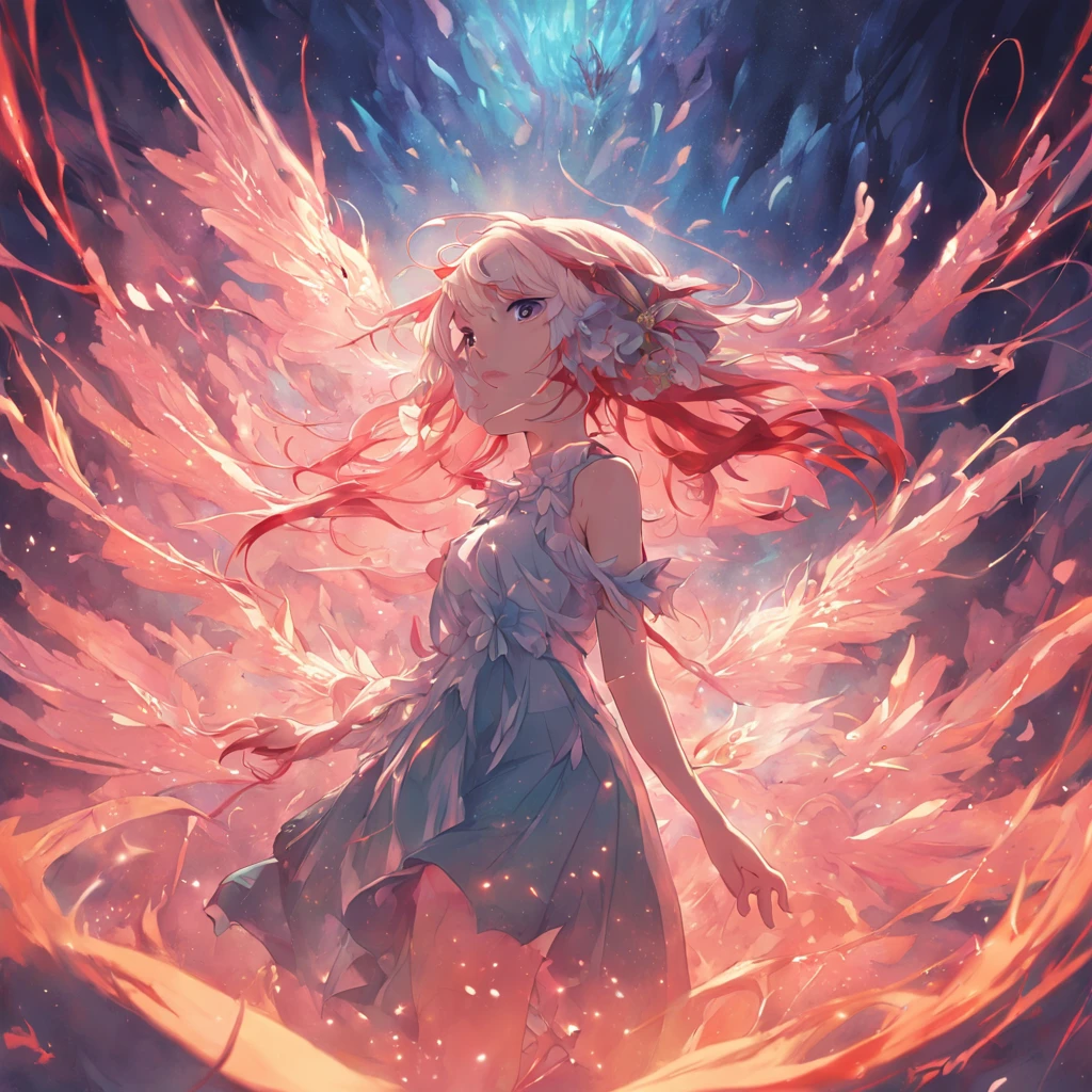 (12k,RAW photos,tmasterpiece:1.8)super-fine,illustration,1个Giant Breast Girl,fansty world,Fantasy animals,featheredwings,ln the forest,mysterious glow,((best qualtiy)),((delicate linework)),((mystical ambiance)),((Delicate texture)),((dazzling colors)),((Extremely creative))