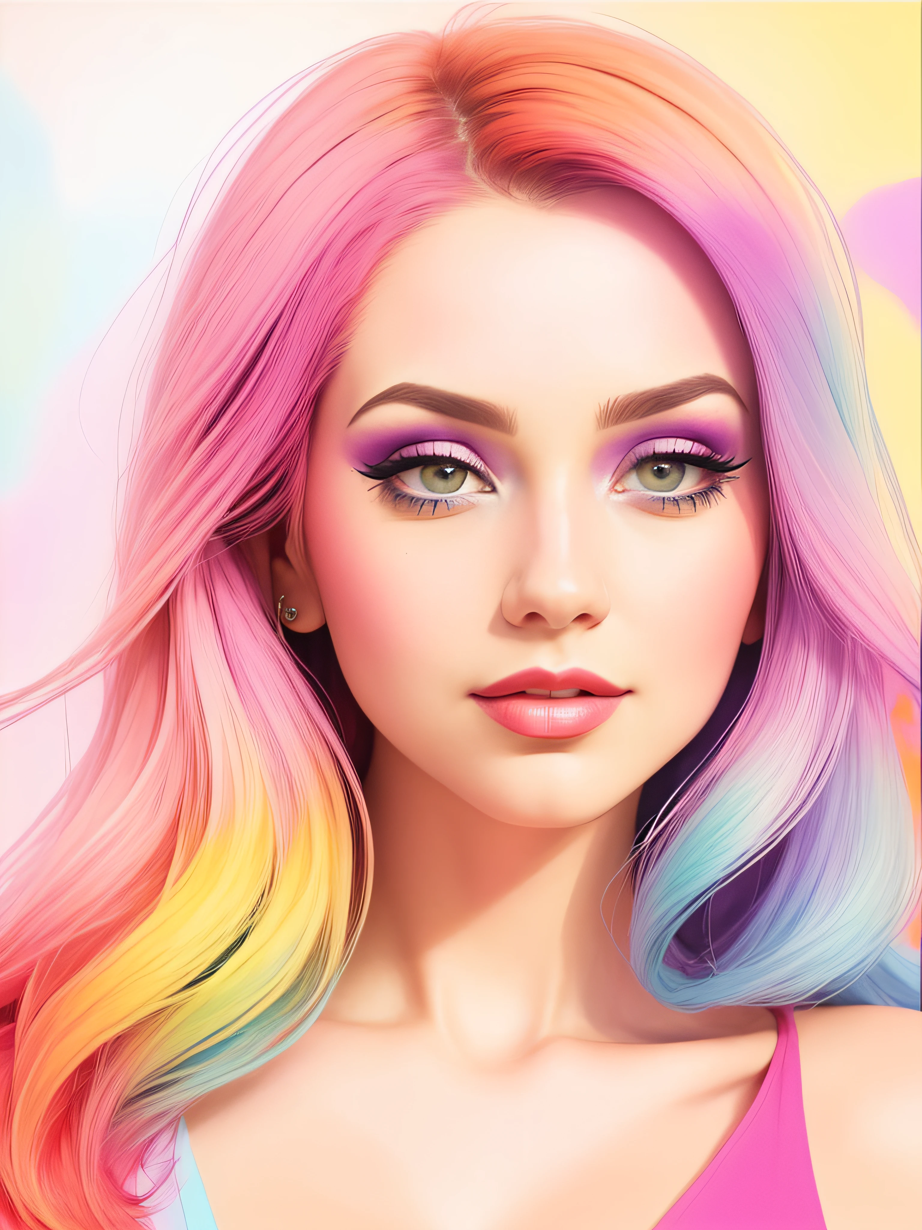 A woman with colorful hair and makeup is posing for a photo, cores realistas vibrantes, Arte digital realista 4K, Arte digital realista 4K, pintura digital colorida, arte de fantasia digital colorida, pintura digital vibrante, retrato de fantasia digital, linda arte digital, arte digital colorida, full-colour illustration, estilo de arte de fantasia, Arte digital detalhada em 4k