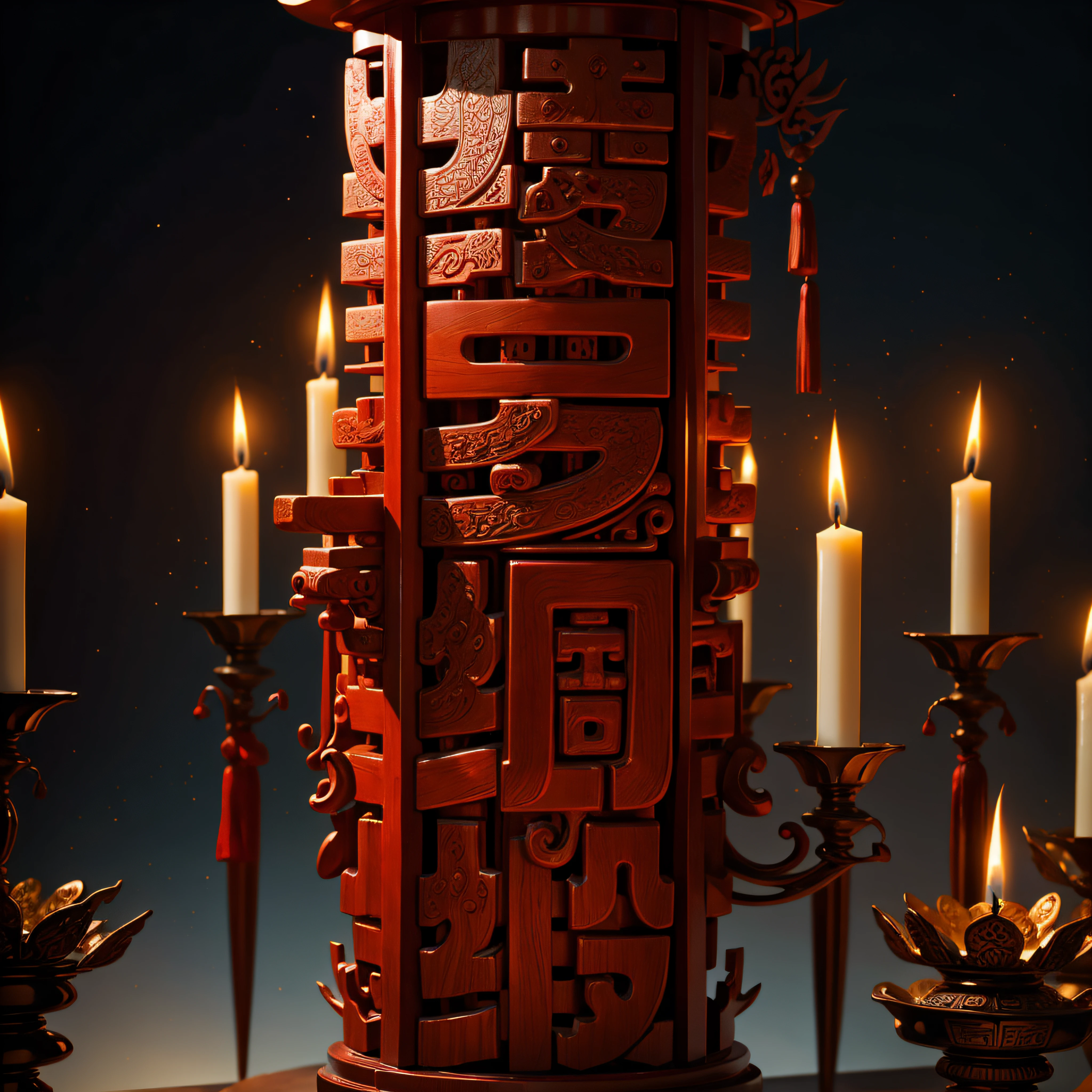 Red silk,totem,waxy candles,Wedding items,Chinese architectural motifs,Pattern ,tmasterpiece,Best quality,ultra - detailed。
