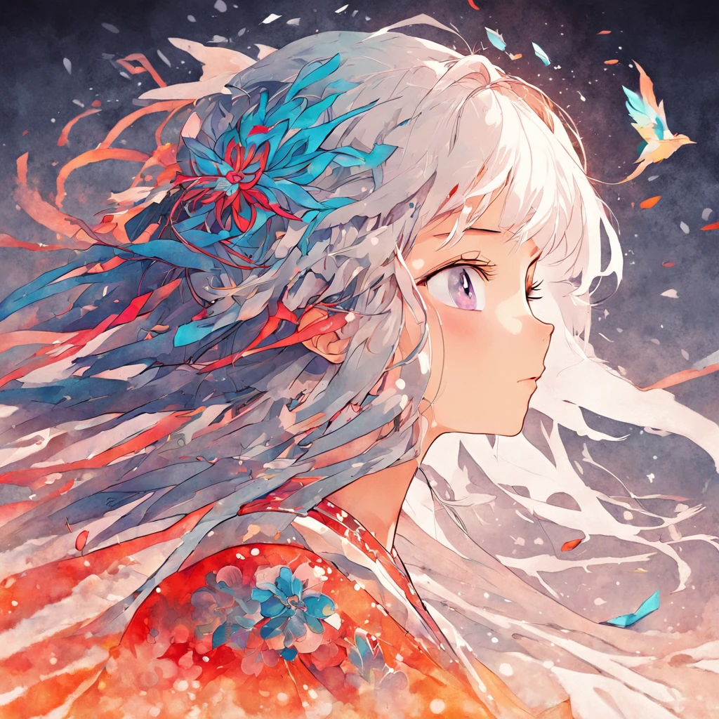 (White background:1.4),(Silhouette of a girl's head, Eyes closed, colorfull long hair, Oriental elements),(Chinese illustration:1.3,paper art:1.3, Quilted paper art:1.2),( reasonable design, Clear lines, High sharpness,Best quality, Very detailed, Masterpiece, movie light effect, 4K )