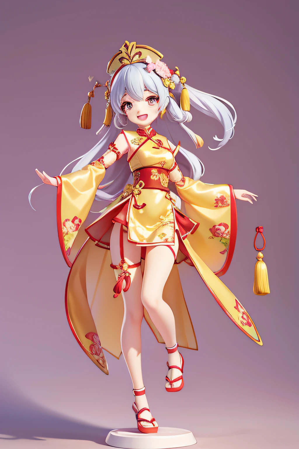 Chinese female doll,Cheerful laughter,Chinese costumes,adolable,the detail,cartoony