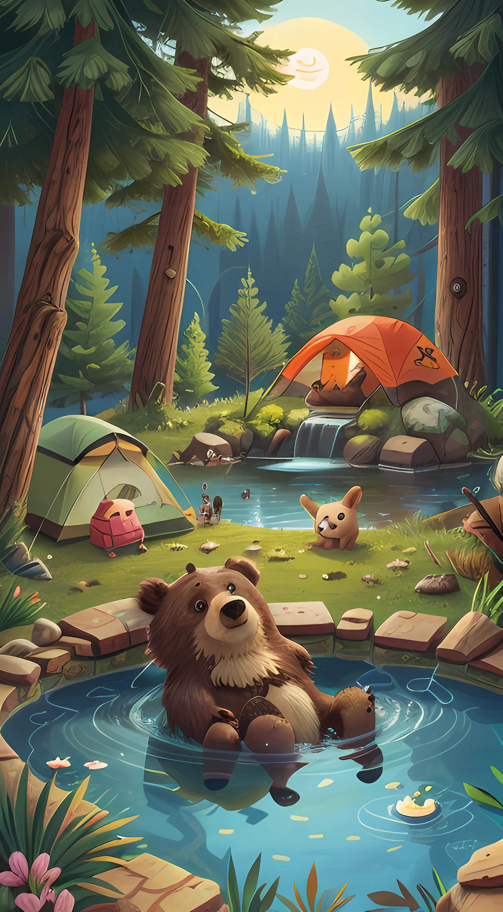 a bear is camping, kid, Thermal Pool