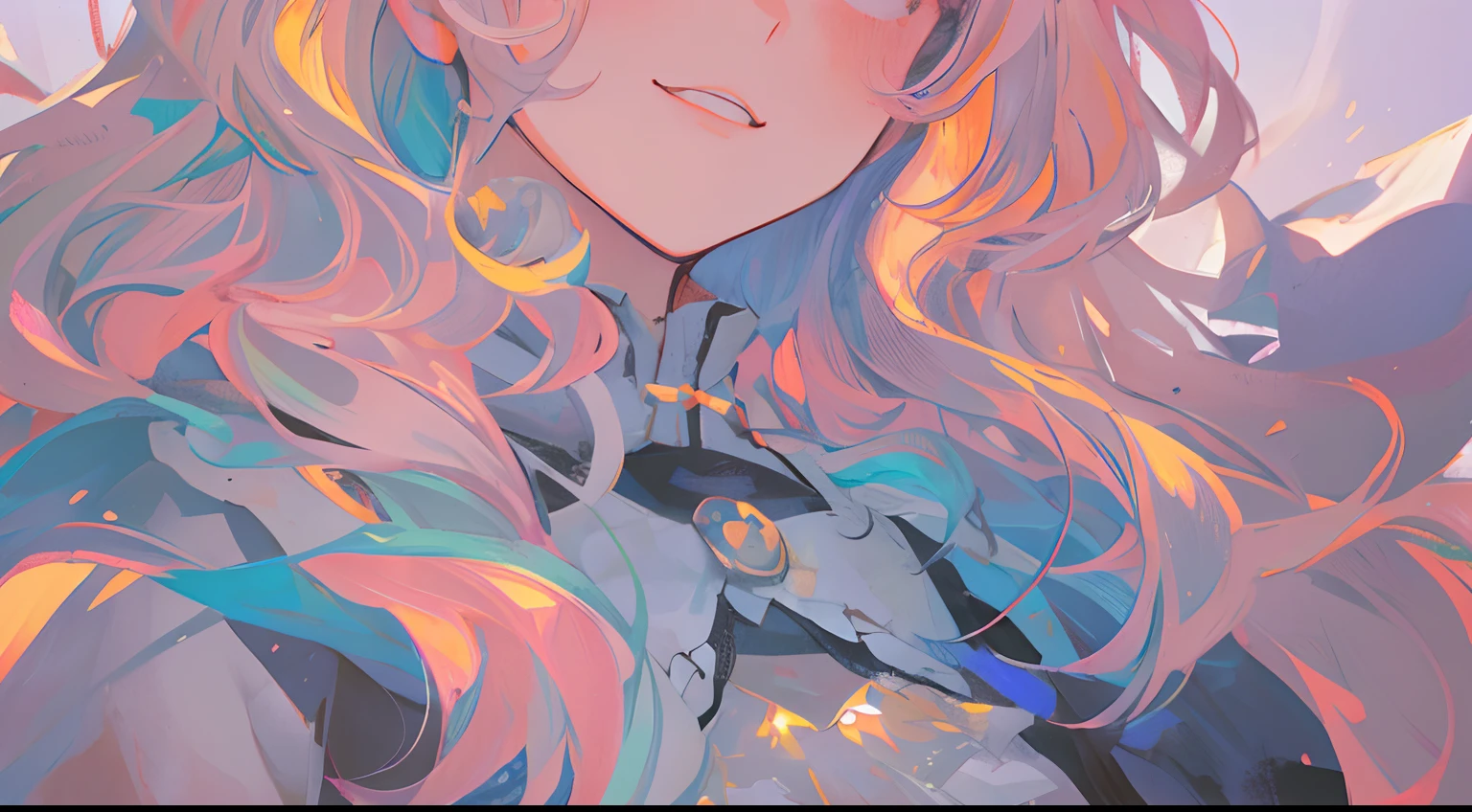 (1girll:1.2), Slight blush, Wavy hair, Fluffy hair, pastel-colored hair, cloaks, Lace trim, Lace, frilld, ta, elegant, bodice, detailedwater, Light smile, Peaceful, winter, Nature, Extremely detailed, Depth of field, Cinematic lighting, Ghibli-like colors, High detail, scenery, horizon, Wind, wind blown, view the viewer, Lolilothes, 8K, Bokeh, Award-Awarded, (Masterpiece:1.2), Best quality, Anatomically correct, Perfect hands