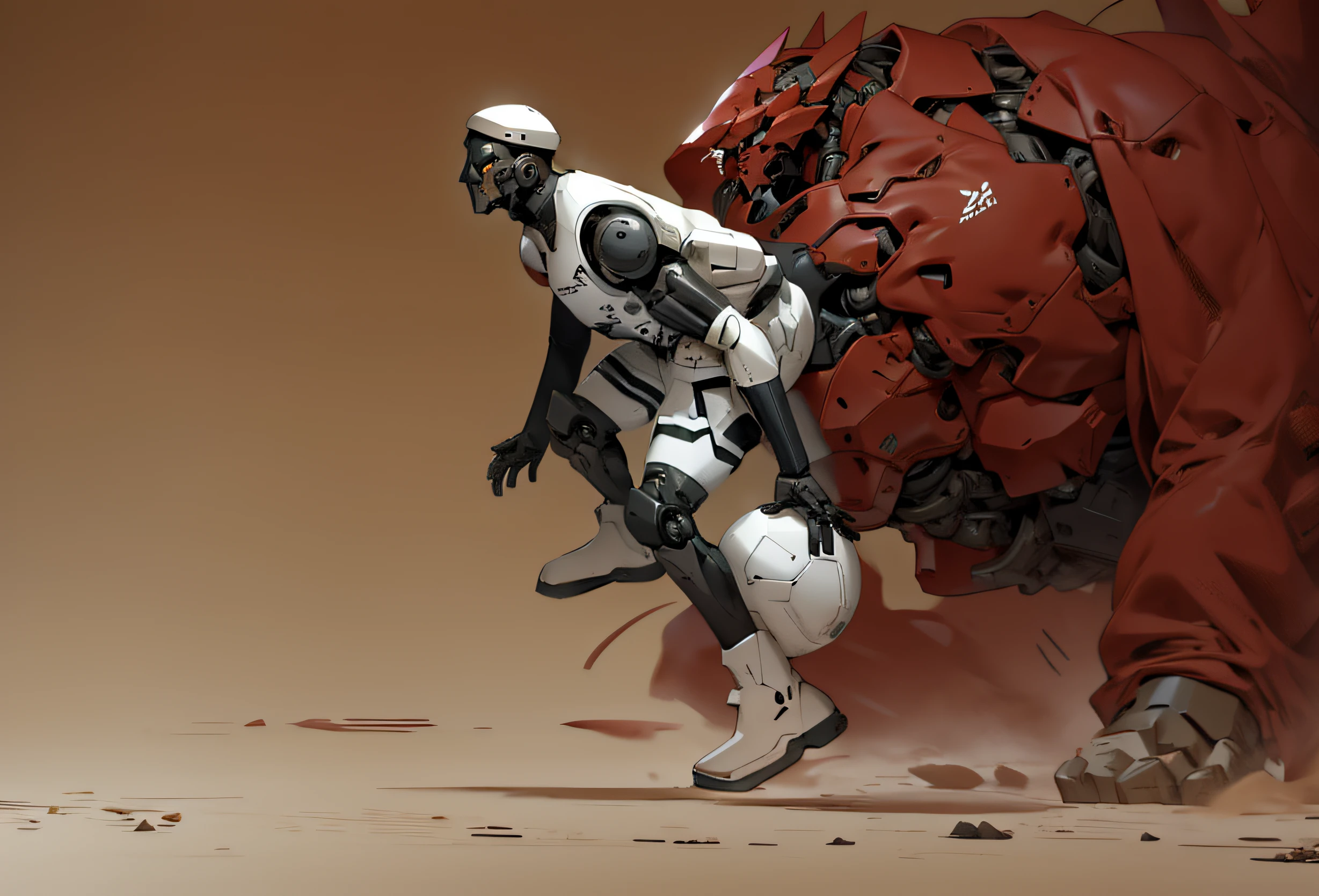 A huge, bulky exoskeleton robot,((bulky)) armour,mechs,ink,clean linework,negative space,hight contrast,Gradient color,