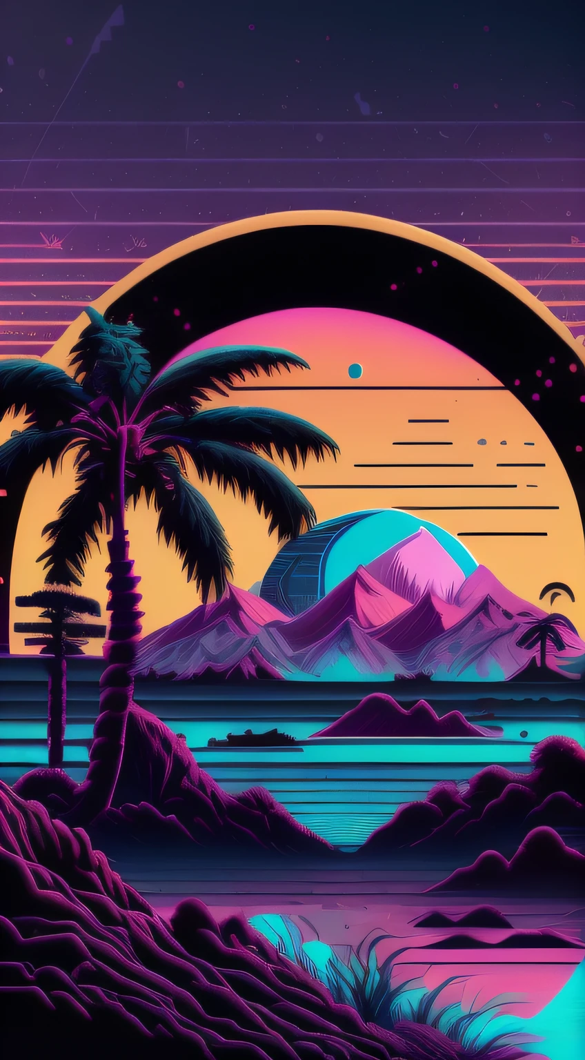 vaporwave style, Aesthetics, Chill, grieves, lofi style, ultra - detailed, Background with, The landscape, highly detailed, 8K, k hd